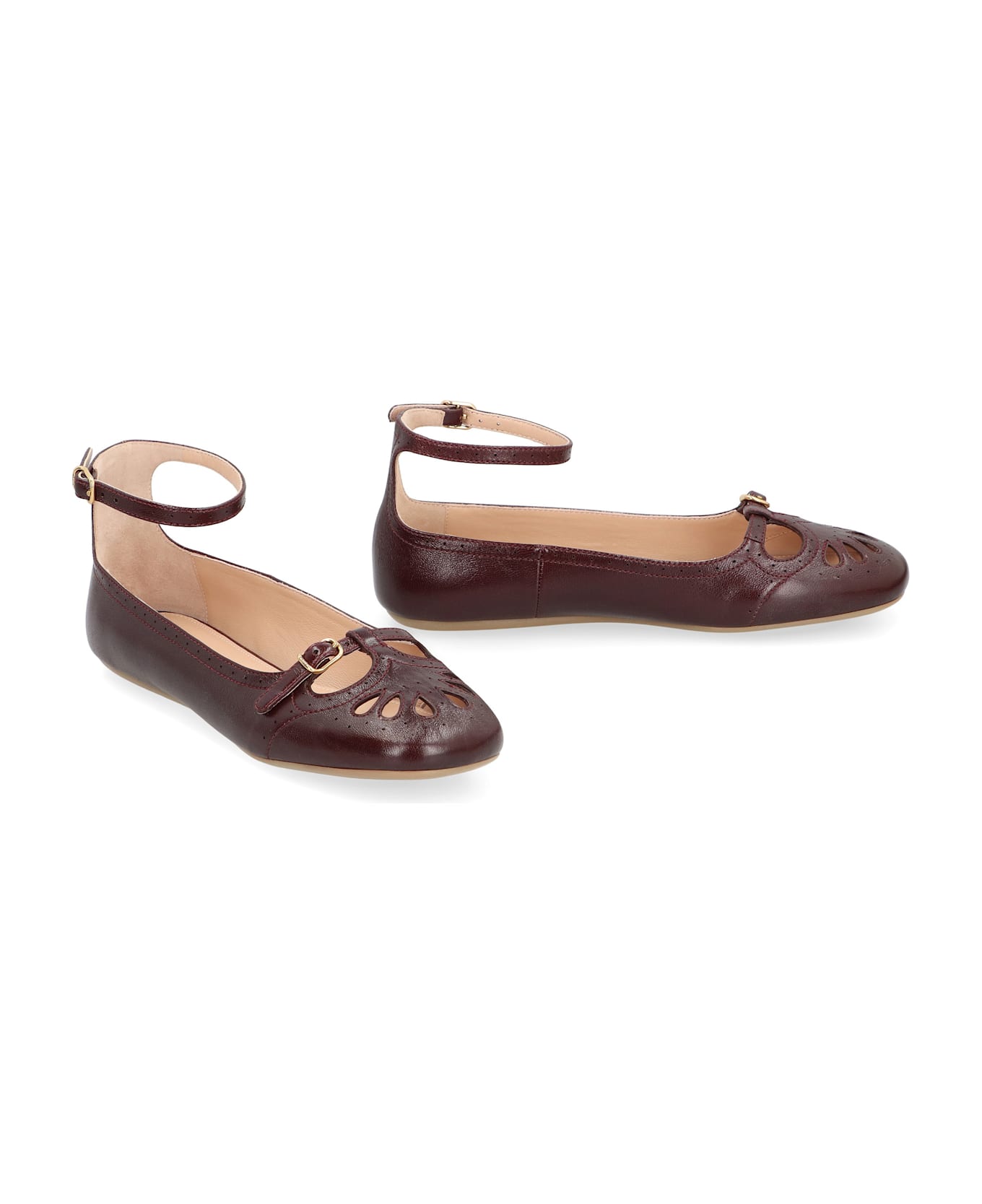 Chloé Misty Ballet Flats In Leather - Red-purple or grape