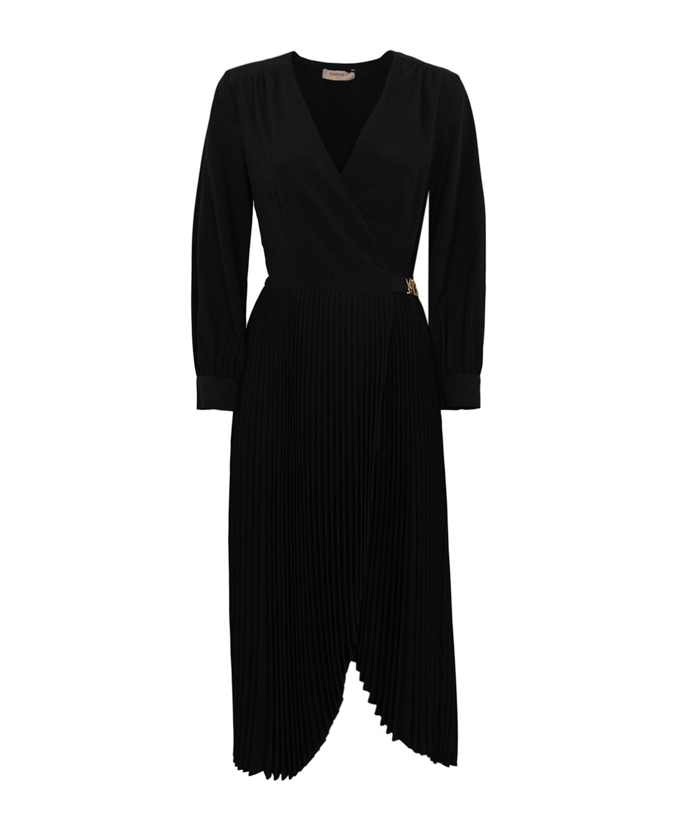 TwinSet Crepe Midi Dress With Pleated Skirt - Black