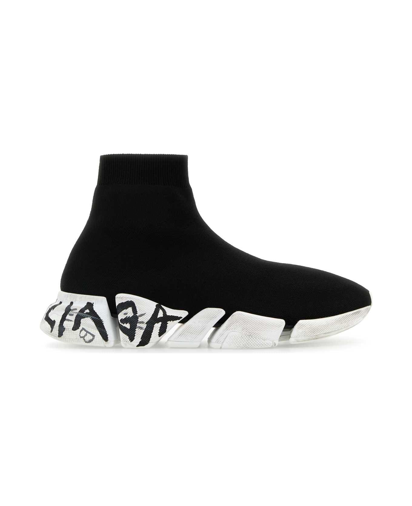 Balenciaga Black Stretch Fabric Speed 2.0 Sneakers - BLACKWHITEGRFBLAC