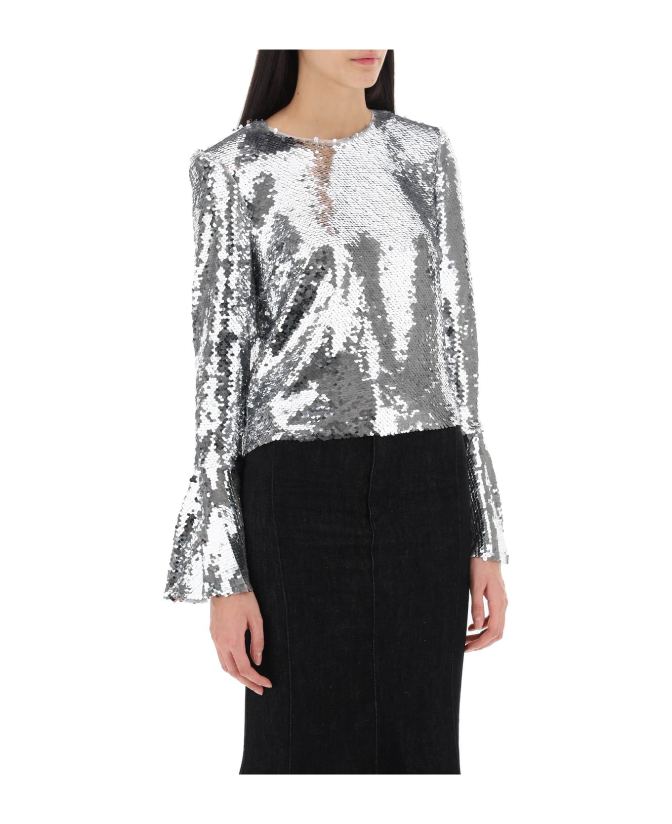 self-portrait Sequined Cropped Top - SILVER (Silver) トップス