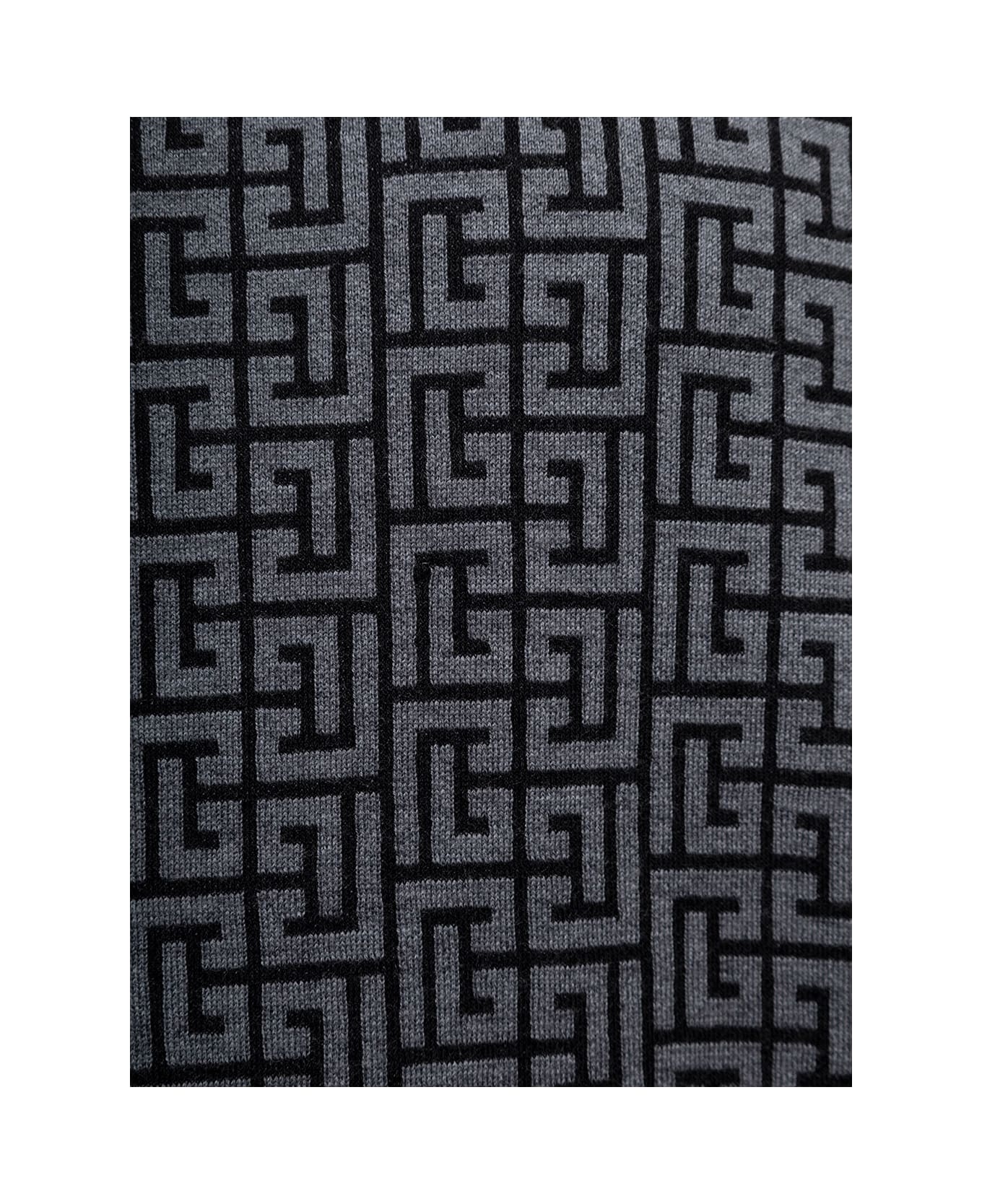 Balmain Monogram Wool & Linen Crewneck - Grey