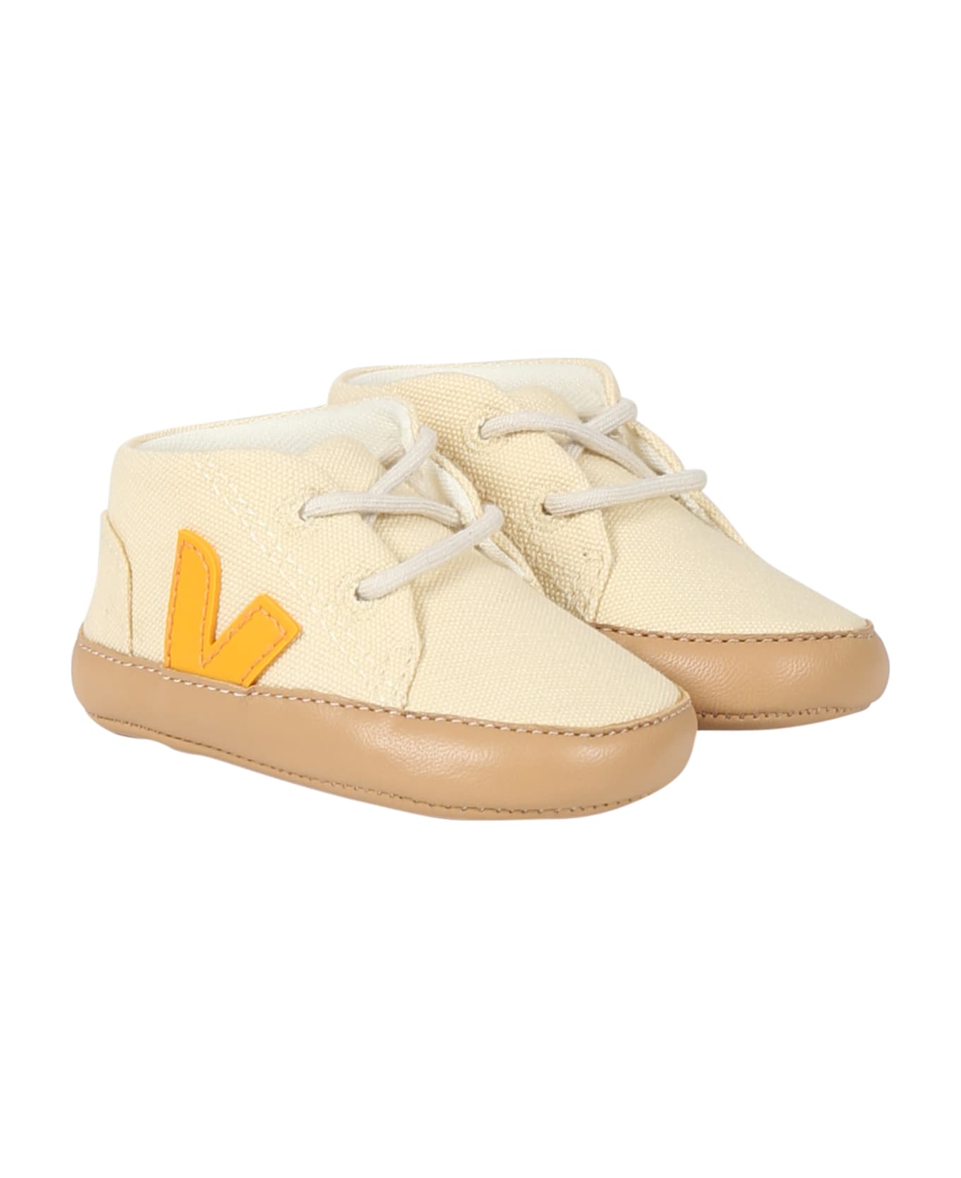 Veja Ivory Sneakers For Baby Kids With Logo - Ivory