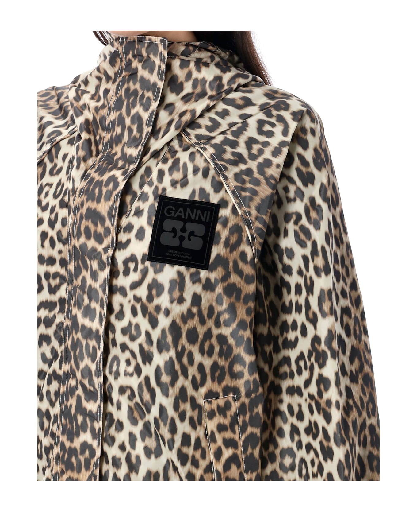 Ganni Leopard Print Nylon Jacket - ALMOND MILK LEO