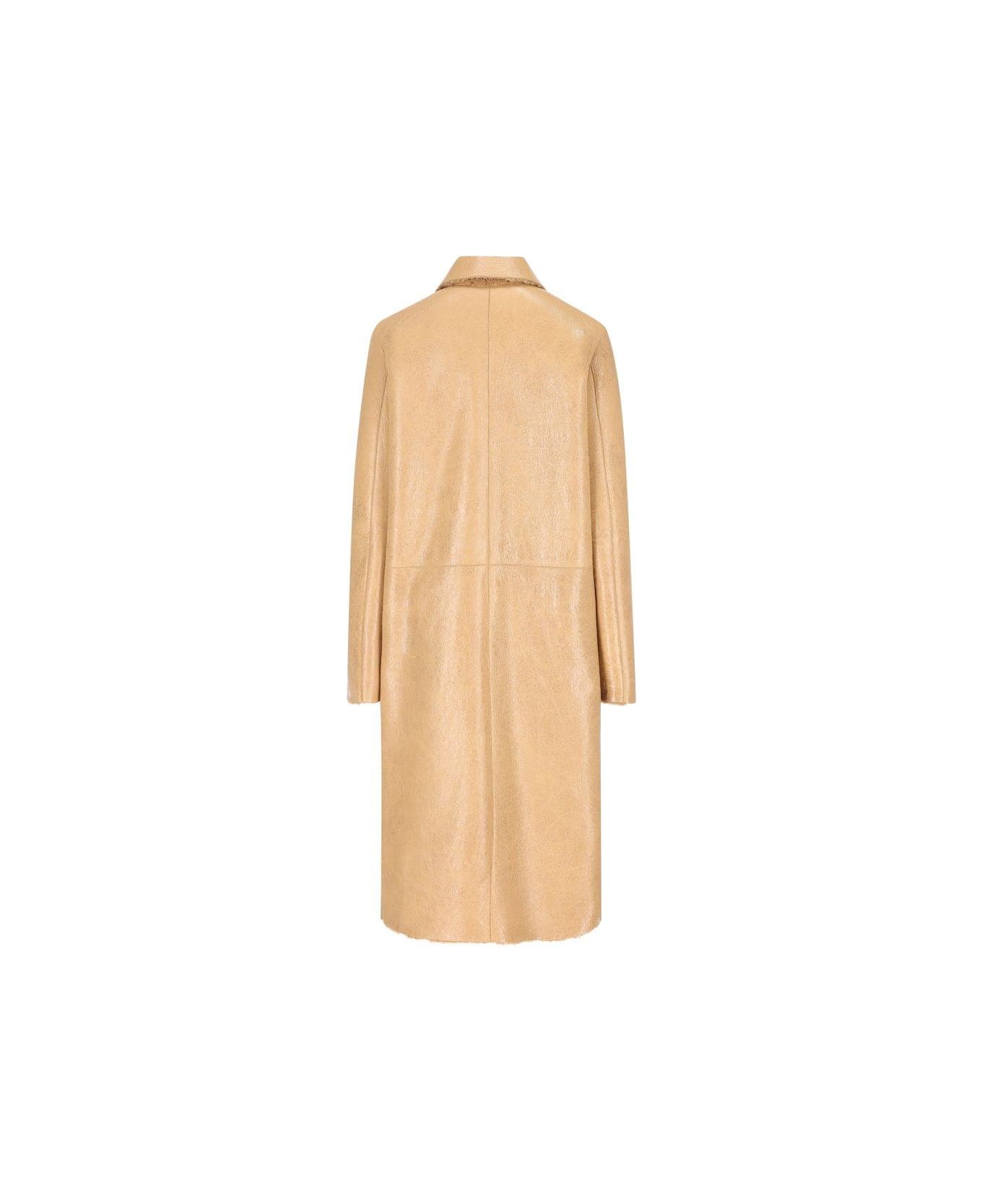 Fendi Collared Long Coat - Beige