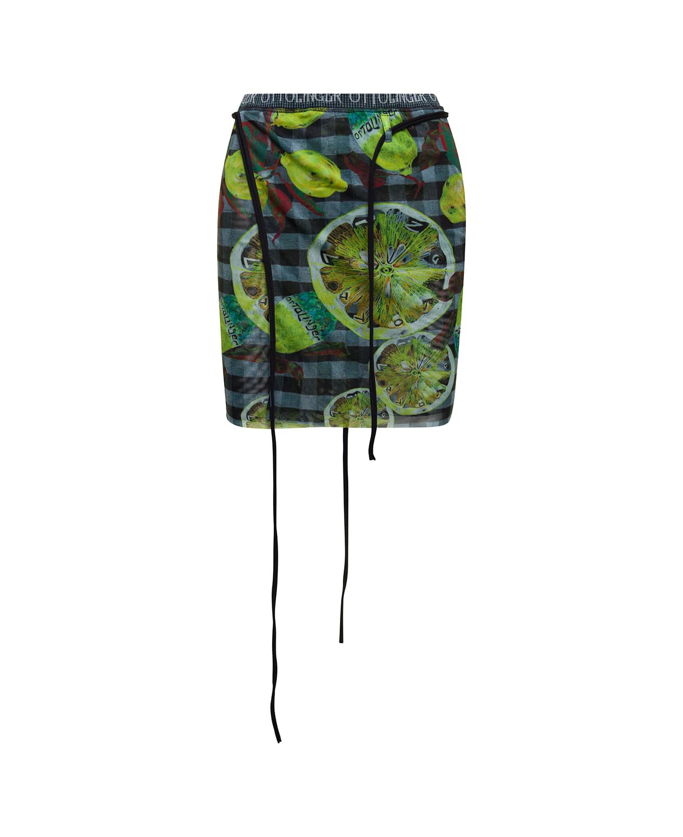 Ottolinger Multicolor Wrap Skirt With Branded Band And Lemon Print In Mesh Woman - Multicolor