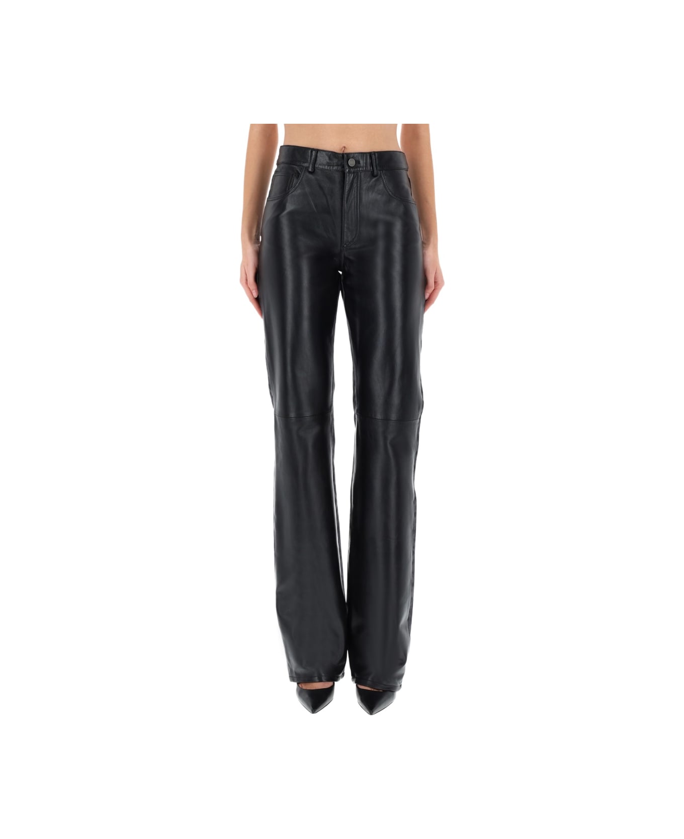 Haikure "star Black Denim 
Leather" Pants - BLACK