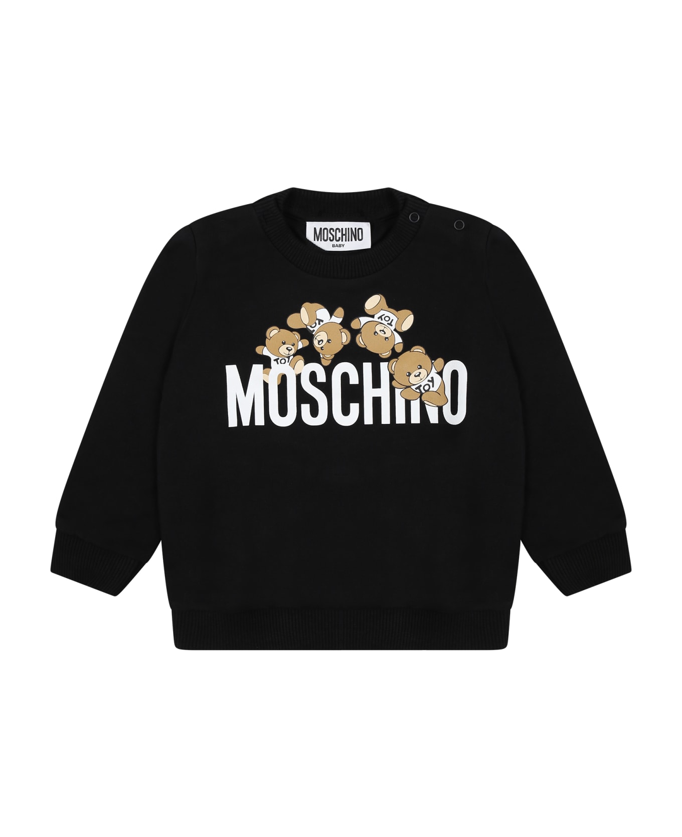 Moschino Black Sweatshirt For Babies With Teddy Bears And Logo - Black
