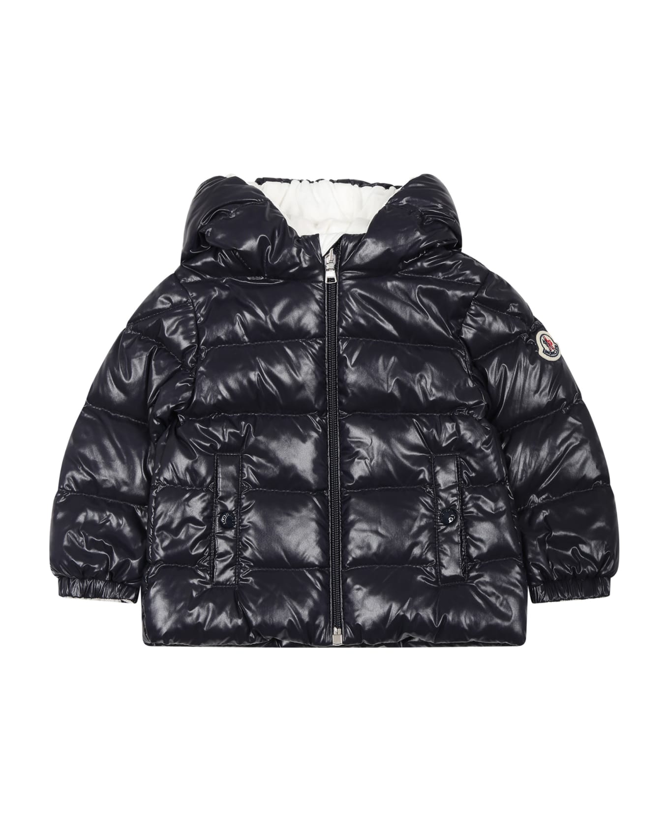 Moncler Blue Anand Down Jacket For Baby Boy With Logo - Blue