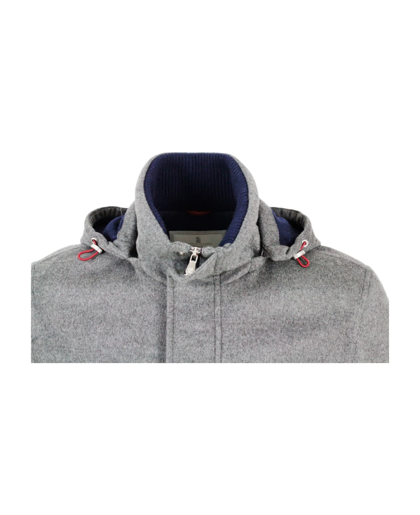 Brunello Cucinelli Cashmere Down Jacket Padded With Real Goose Down With Detachable Hood And Zip And Button Closure - Grey