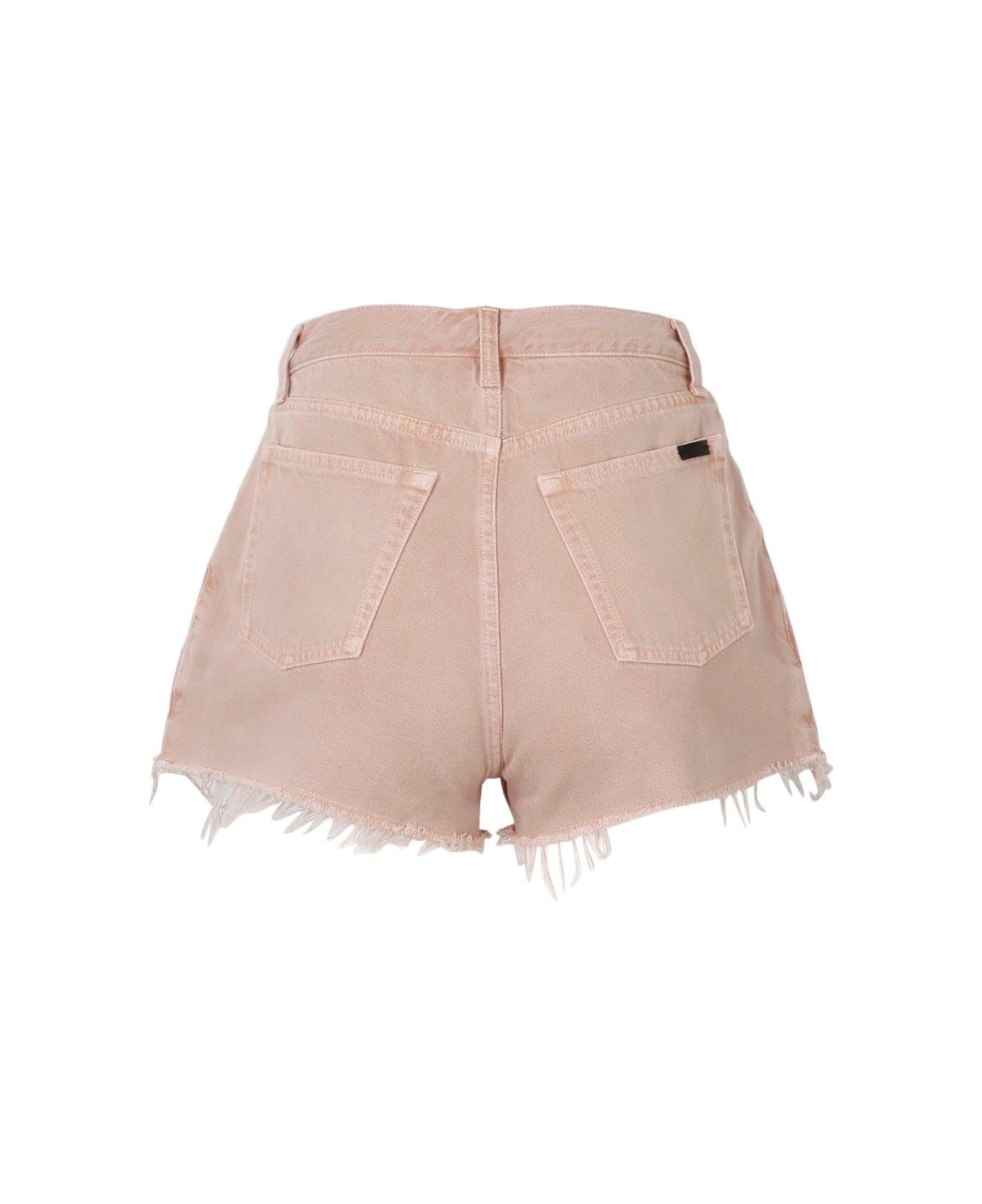 Saint Laurent Frayed Hem Denim Shorts - PINK
