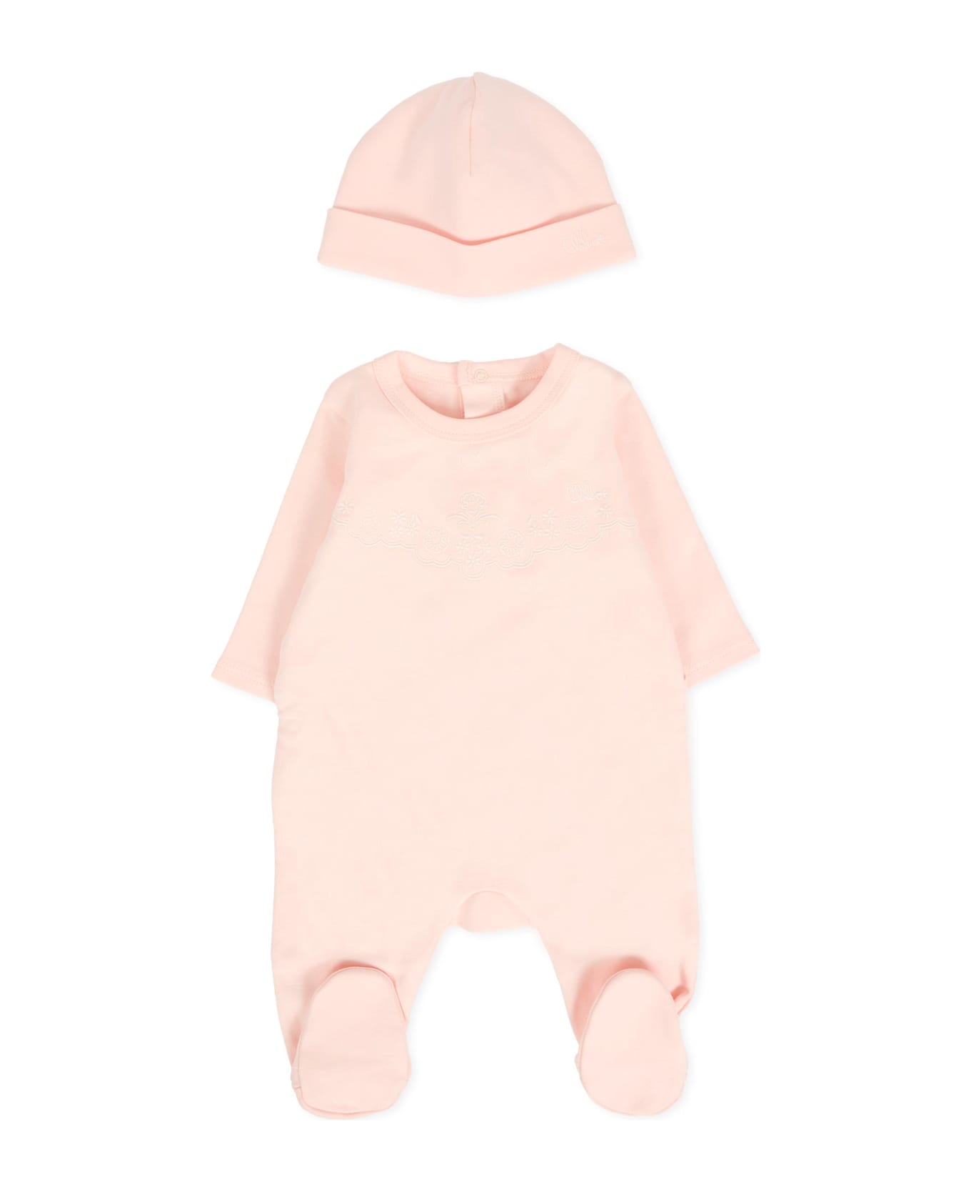 Chloé Pink Babygrow Set For Baby Girl With Flowers - Pink