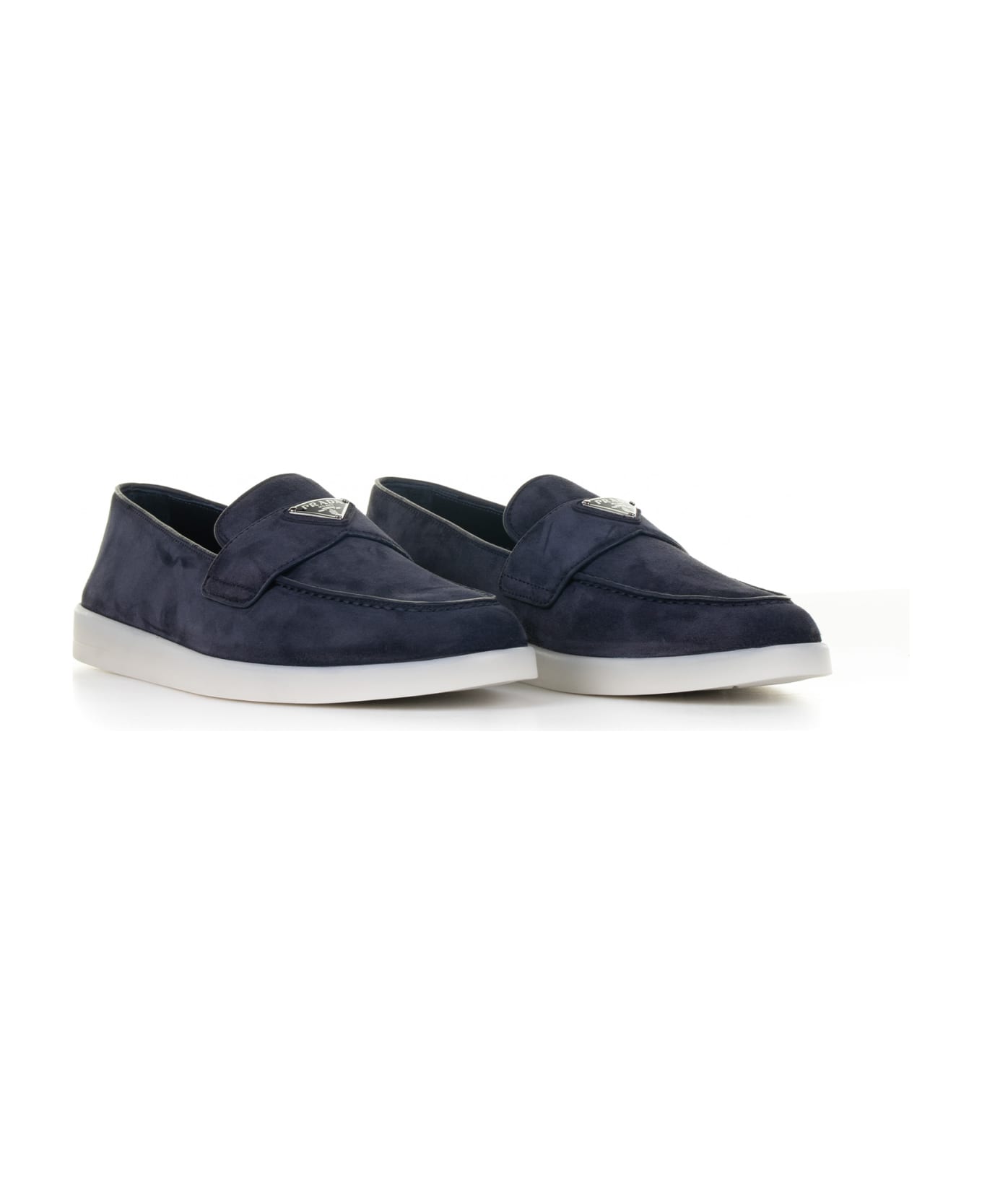 Prada Suede Moccasin With Logo - BLUE ローファー＆デッキシューズ