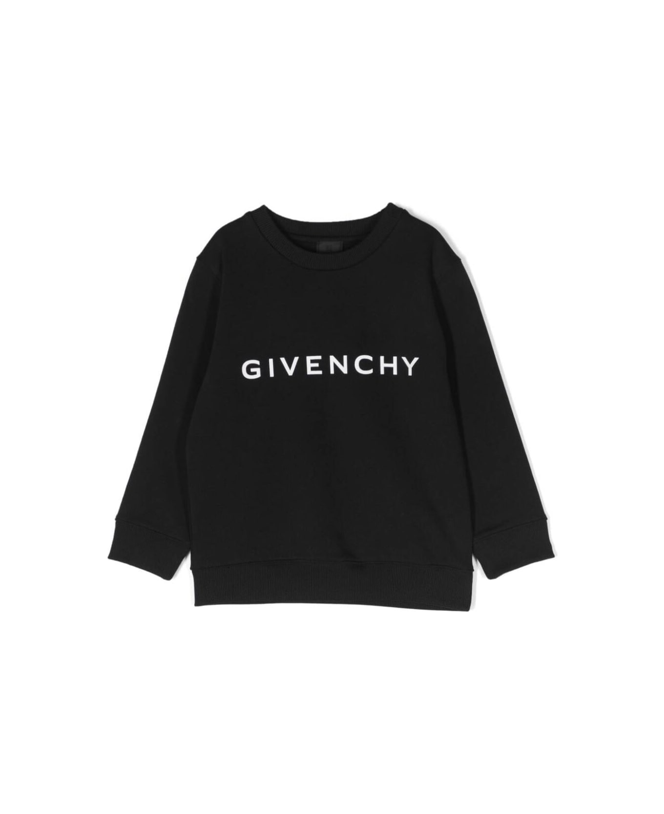 Givenchy Black Crewneck Sweatshirt With Contrasting Logo Lettering In Cotton Boy - Black