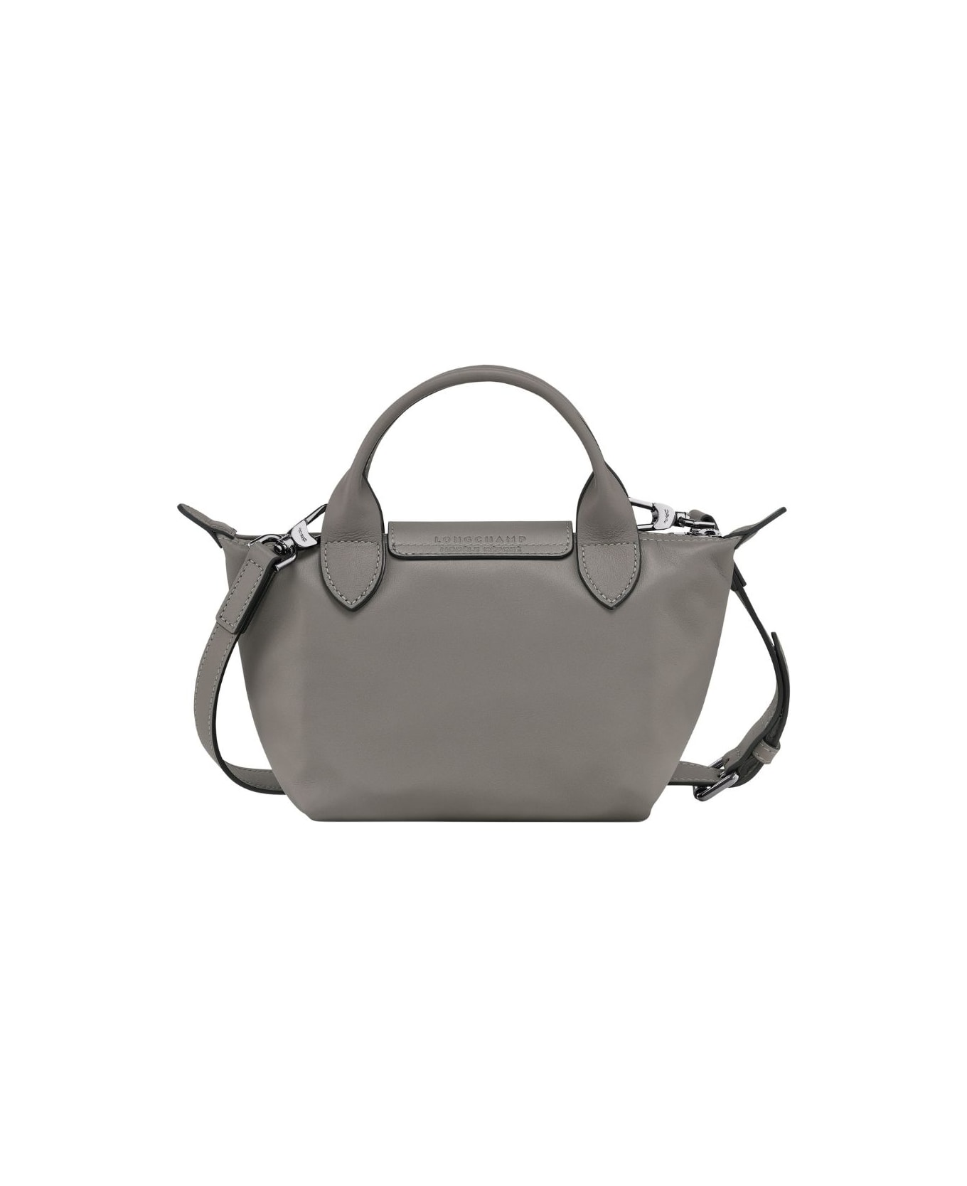 Longchamp 'le Pliage Xtra' Grey Shoulder Bag With Engraved Logo On The Front In Leather Woman - Grey