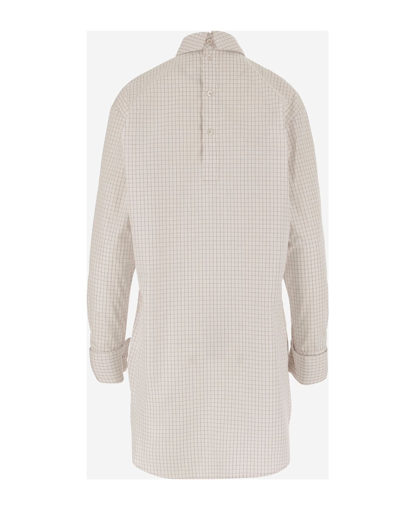 Dries Van Noten Long Cotton Shirt With Checkered Pattern - Beige