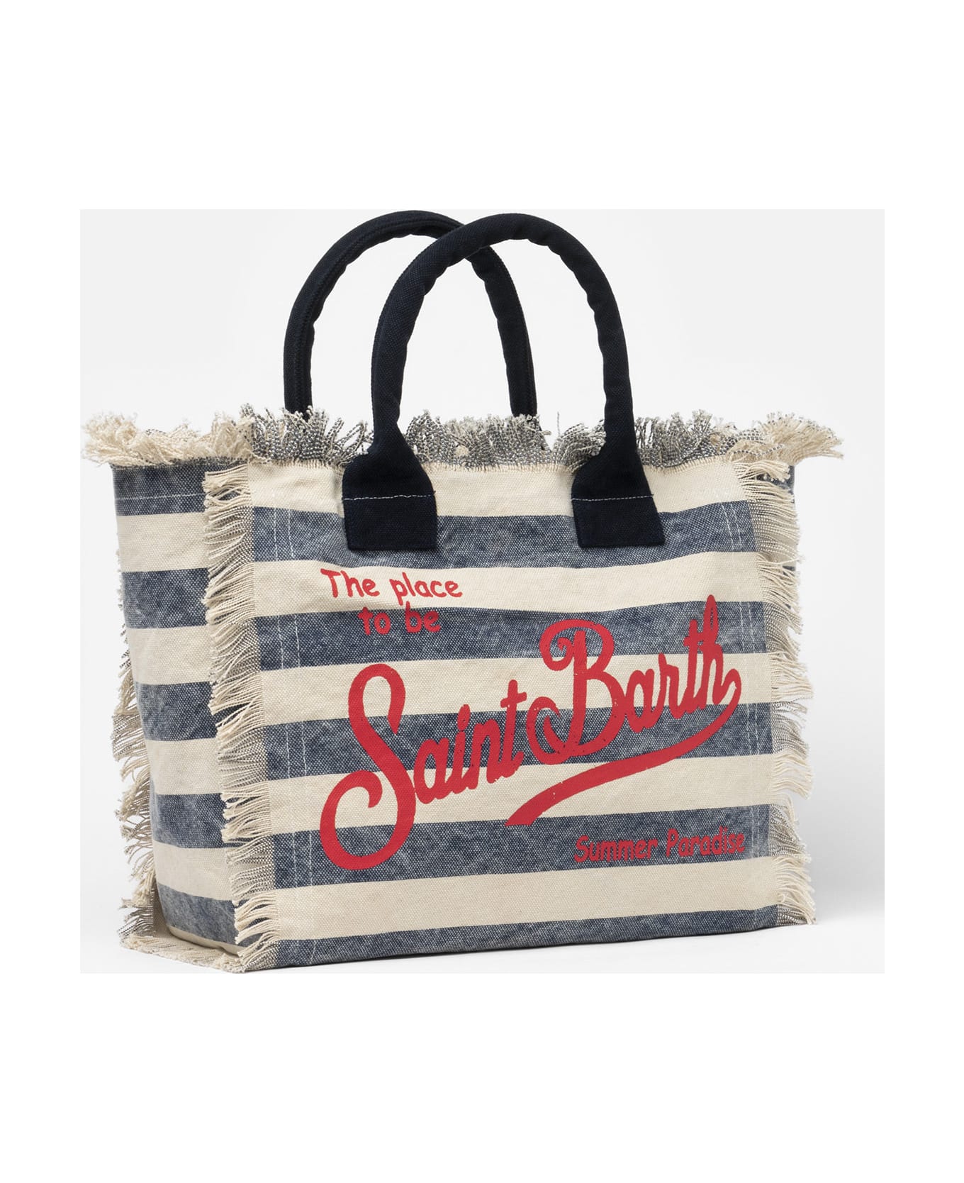 MC2 Saint Barth Blue Striped Cotton Canvas Vanity Tote Bag - BLUE