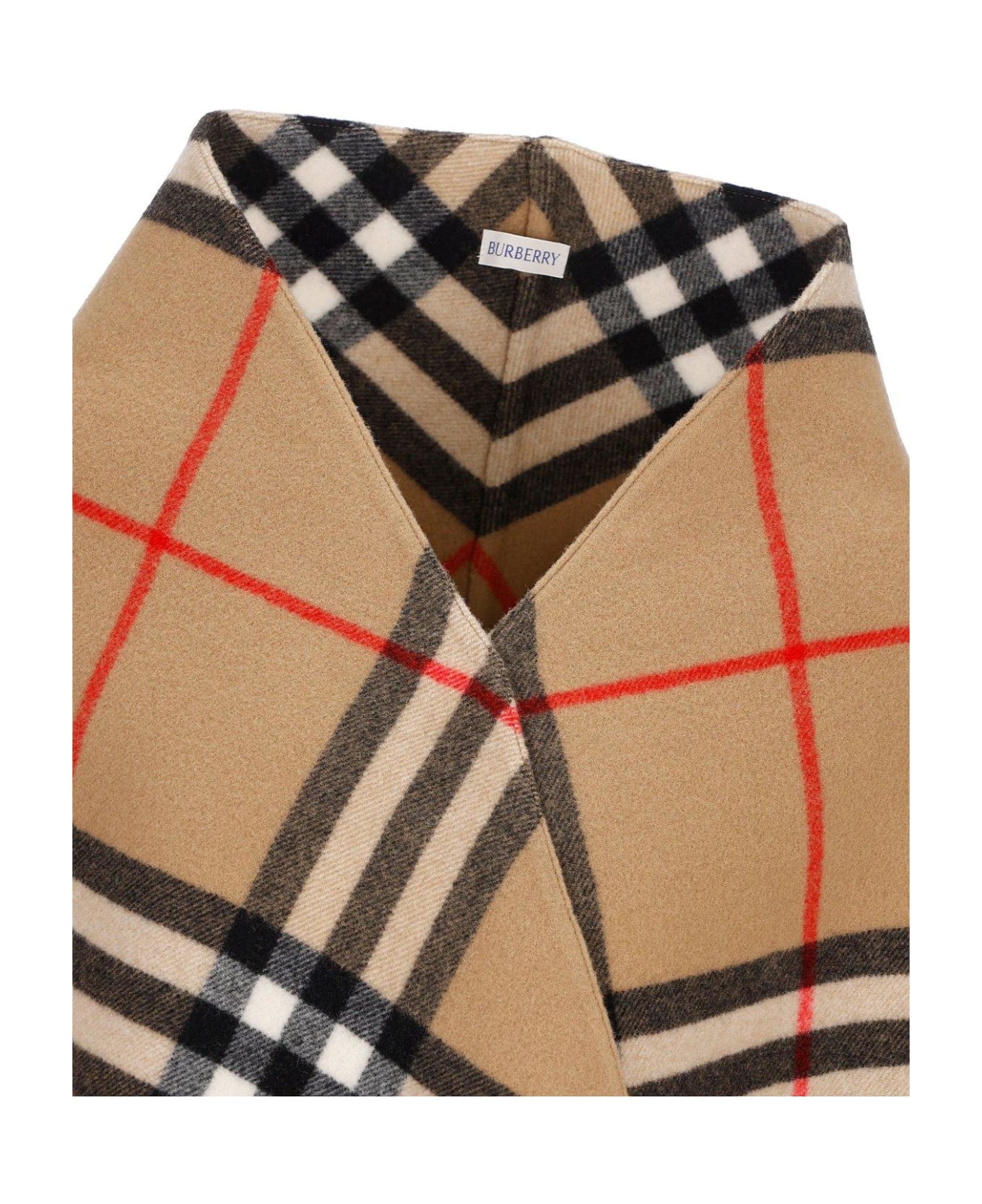 Burberry Check Printed Fringed Cape - Archive Beige