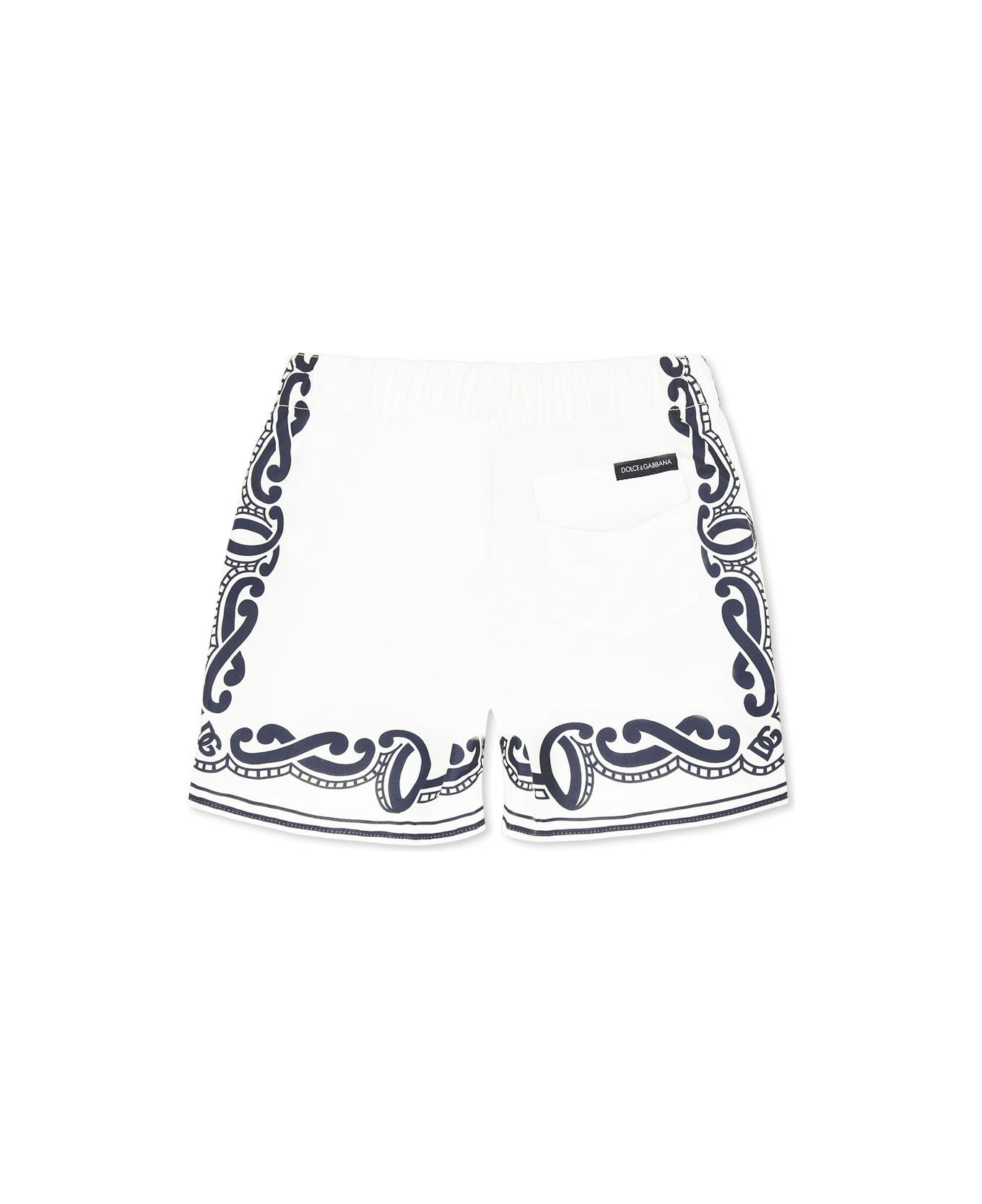 Dolce & Gabbana White Swim Shorts For Baby Boy With Bandana Print - White