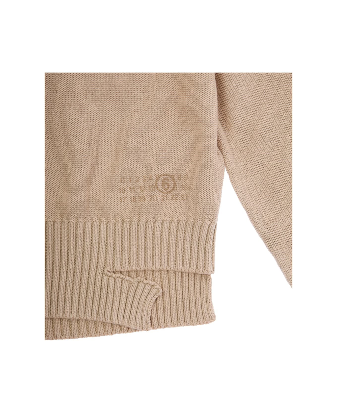 MM6 Maison Margiela Beige Sweater With Tear Details And Logo Printed On The Front In Cotton Girl - Beige