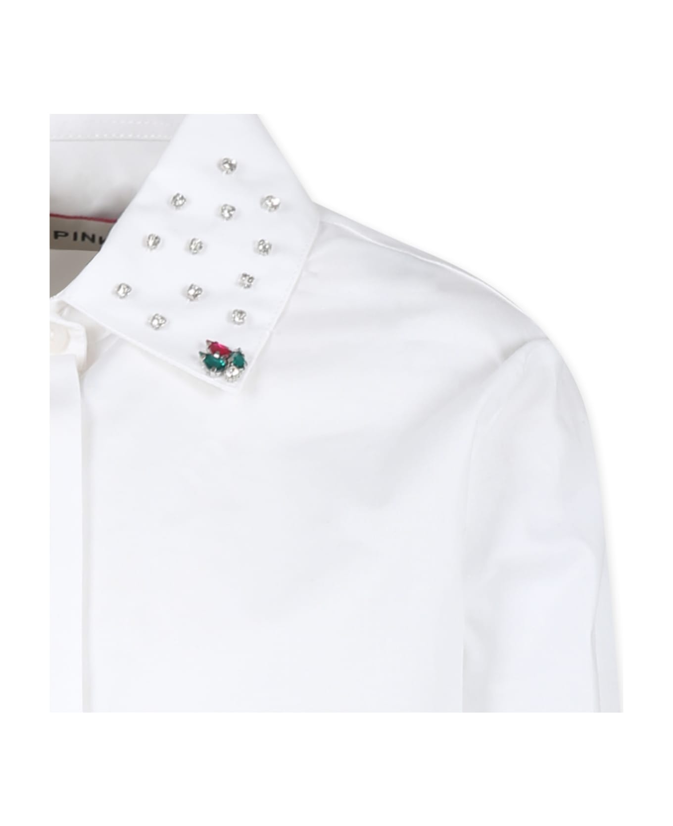 Pinko White Shirt For Girl With Crystals - White