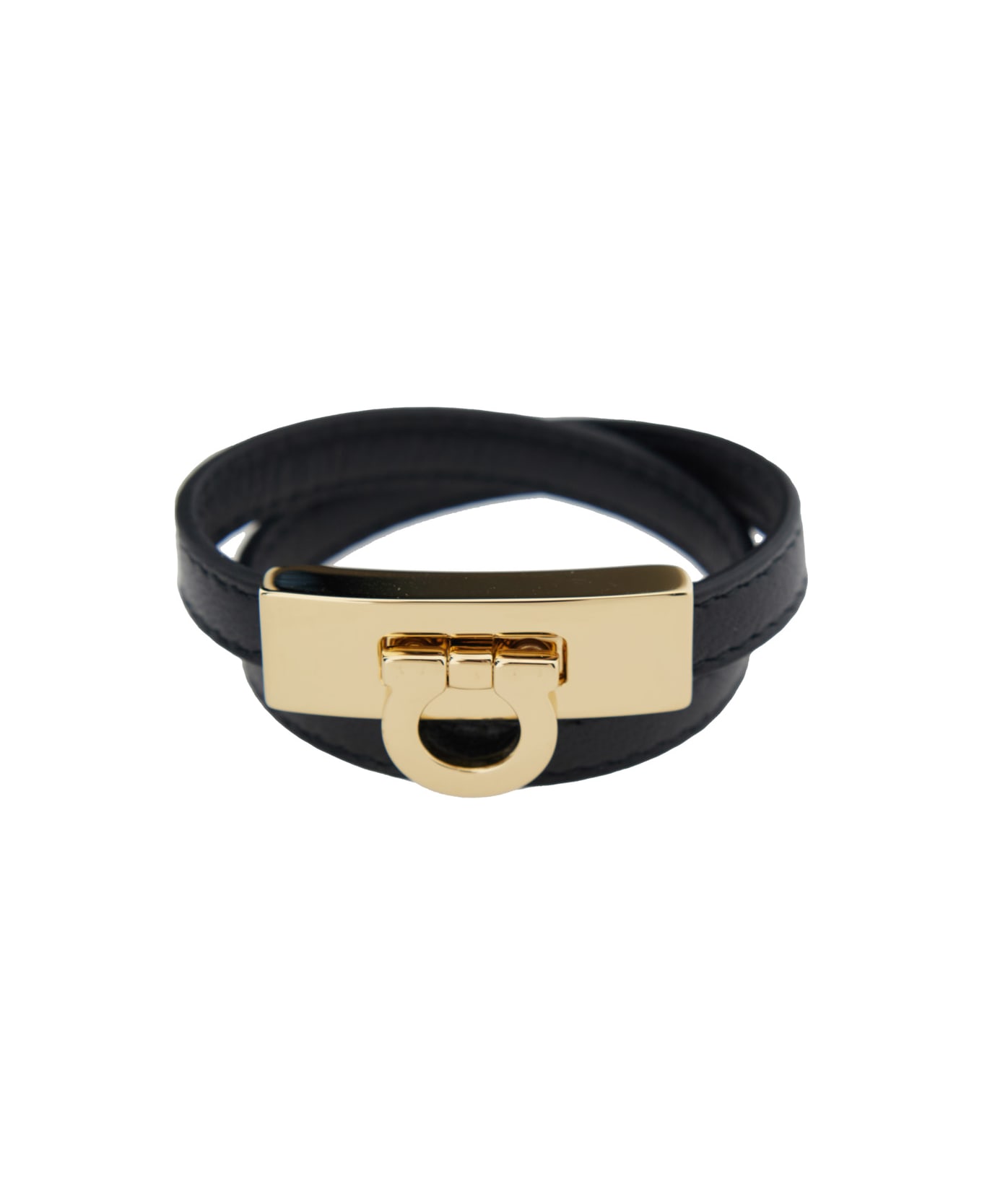 Ferragamo 
gancini
 Black Double Twist Bracelet In Leather Woman - Black