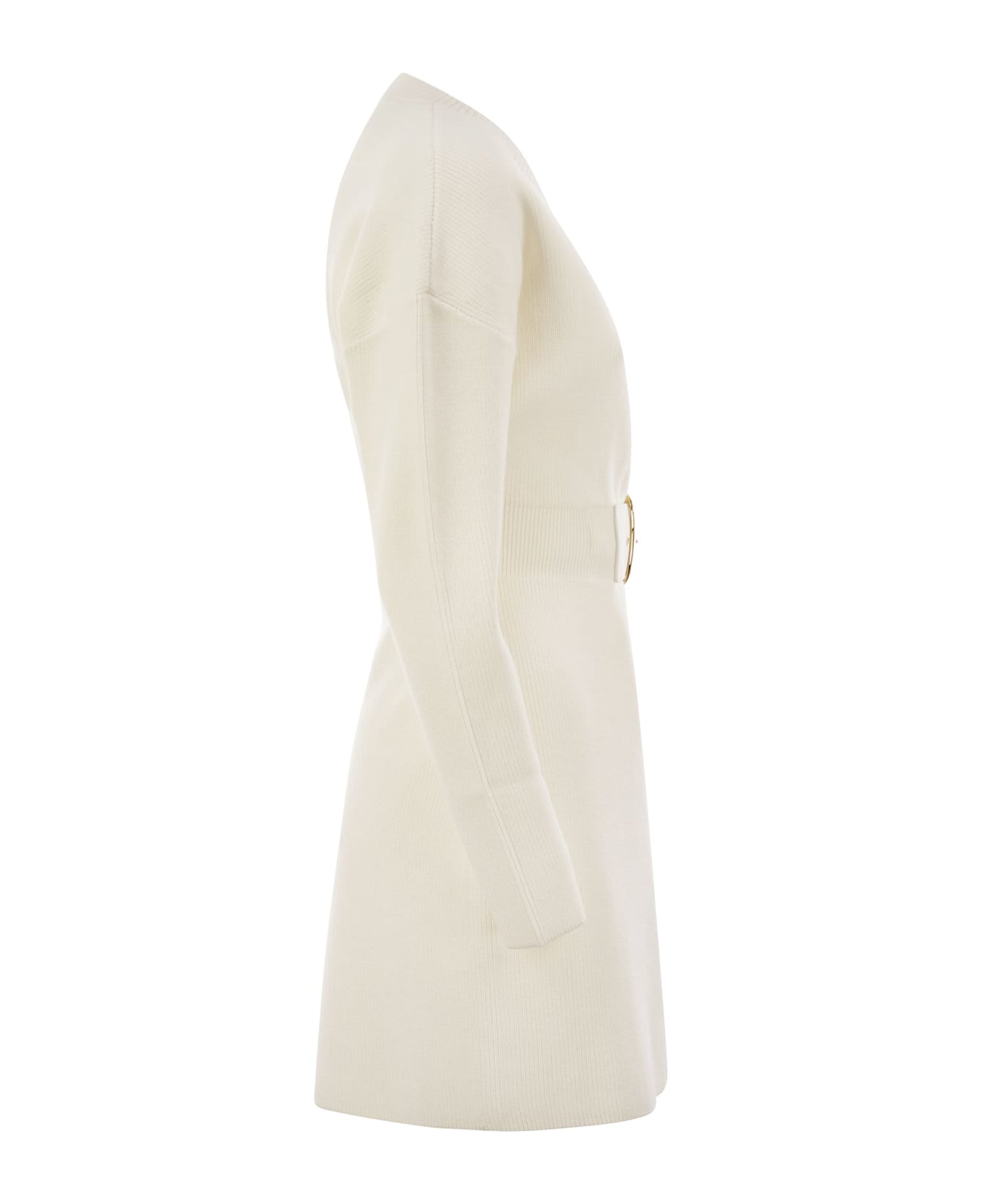 Elisabetta Franchi Viscose Manteau Dress With Maxi Buckle - Ivory