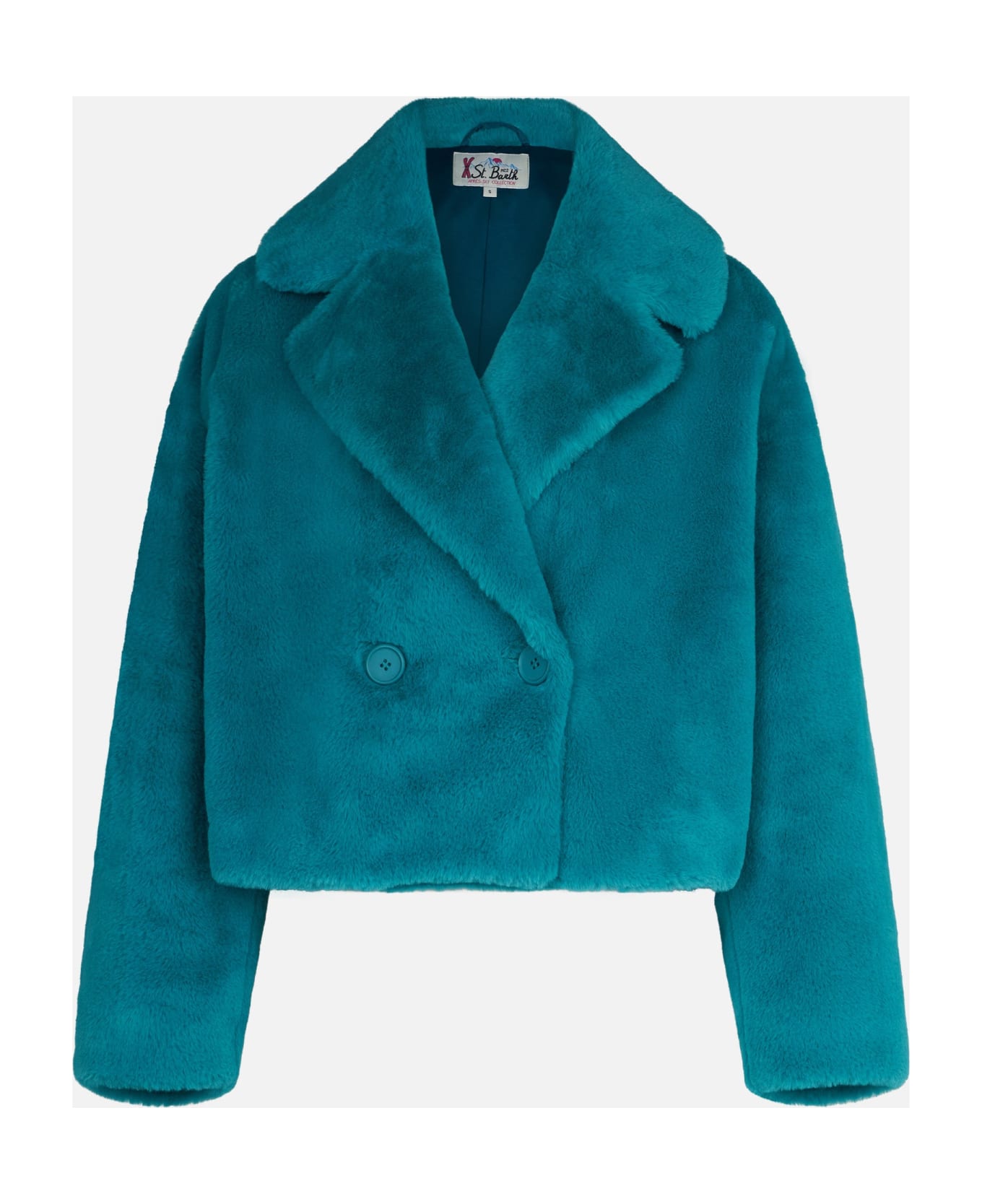 MC2 Saint Barth Woman Furry Short Teal Jacket - BLUE