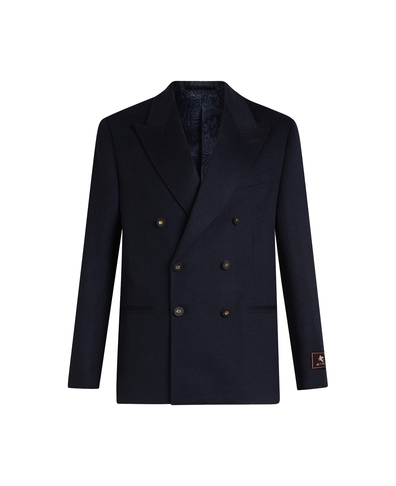 Etro Navy Blue Cashmere Double Breasted Blazer - Blue