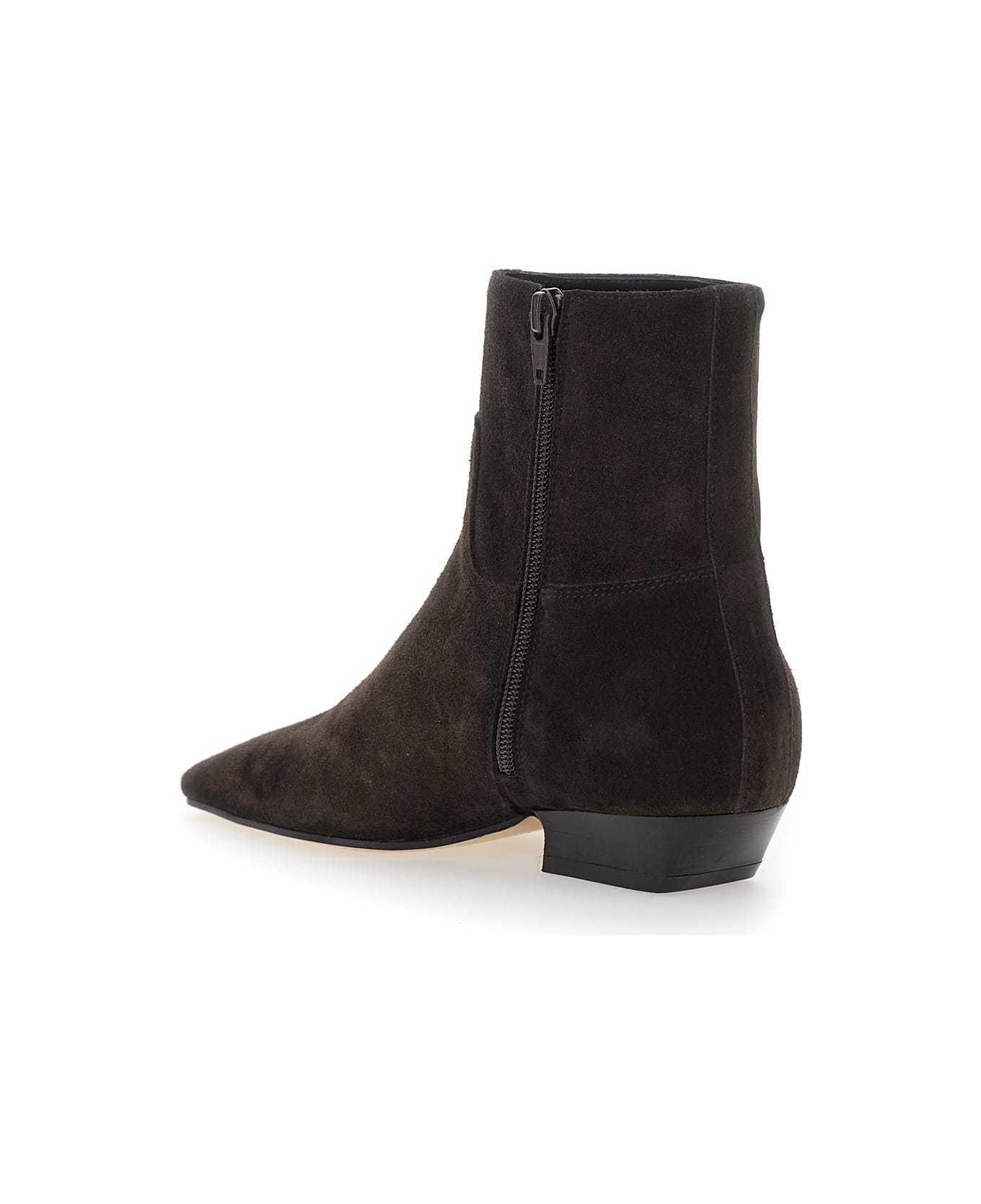 SEMICOUTURE Brown Ankle Boots With Pointed Toe And Low Heel In Suede Woman - Brown