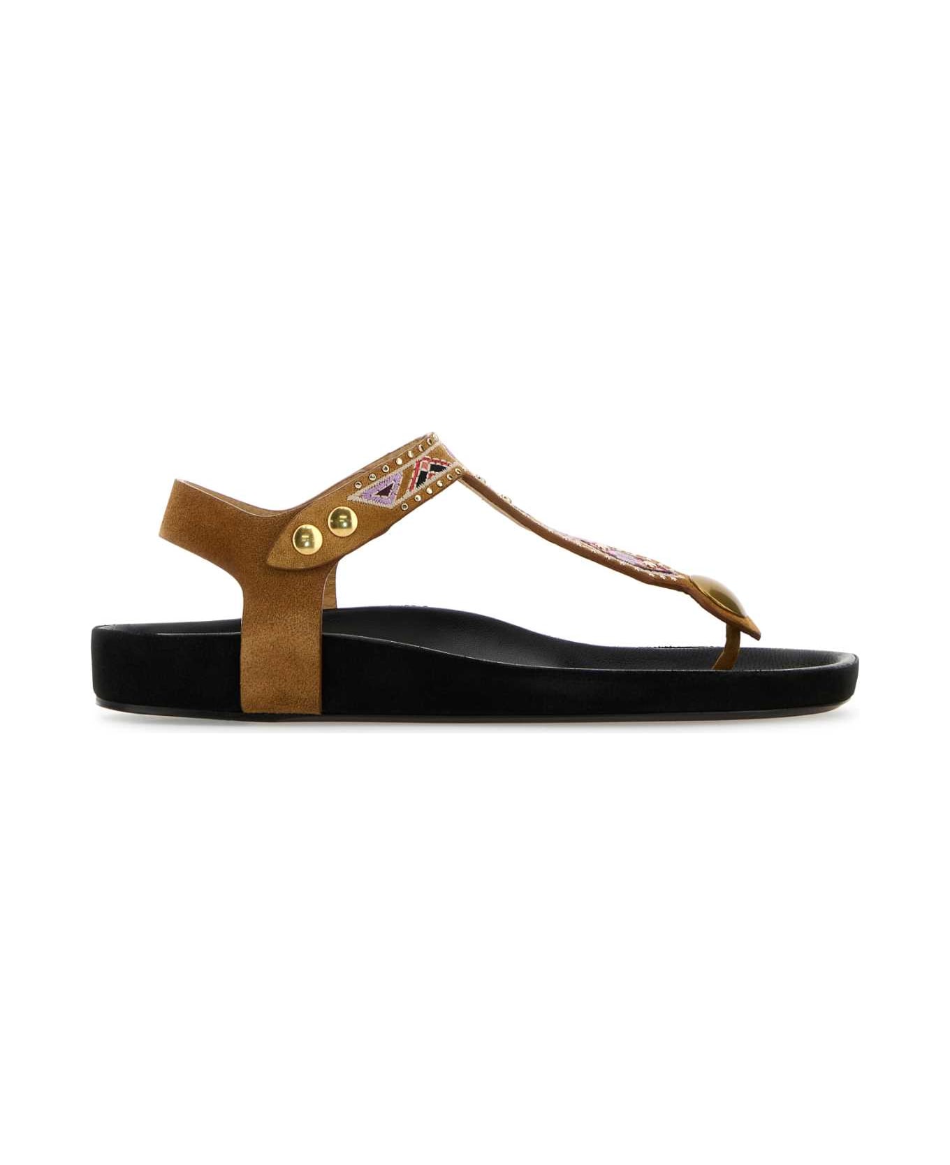 Isabel Marant Embellished Suede Sandals - COGNAC