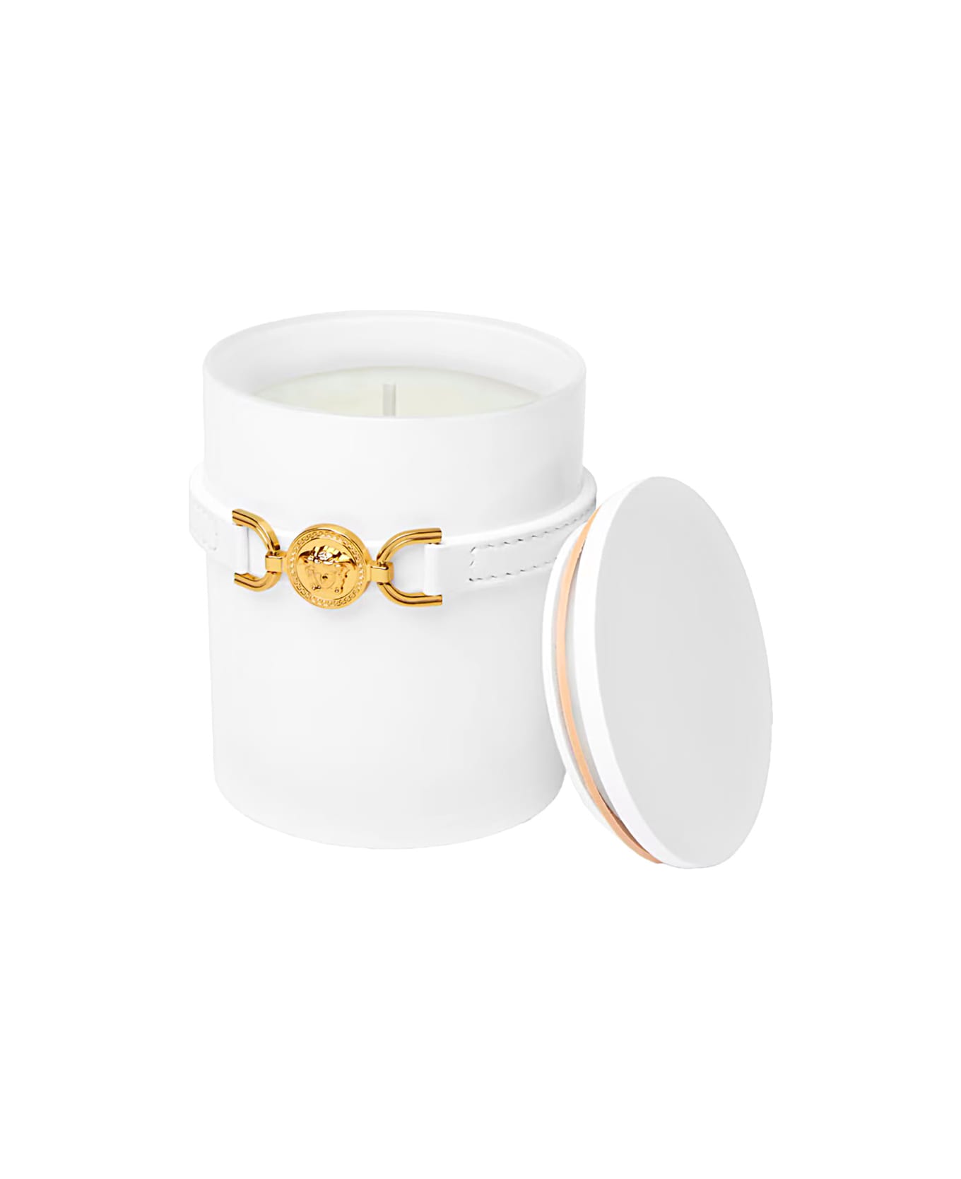 Versace 'medusa 95' White Candle With Wood Lid And Removable Leather Strap In Wood And Glass Home - White