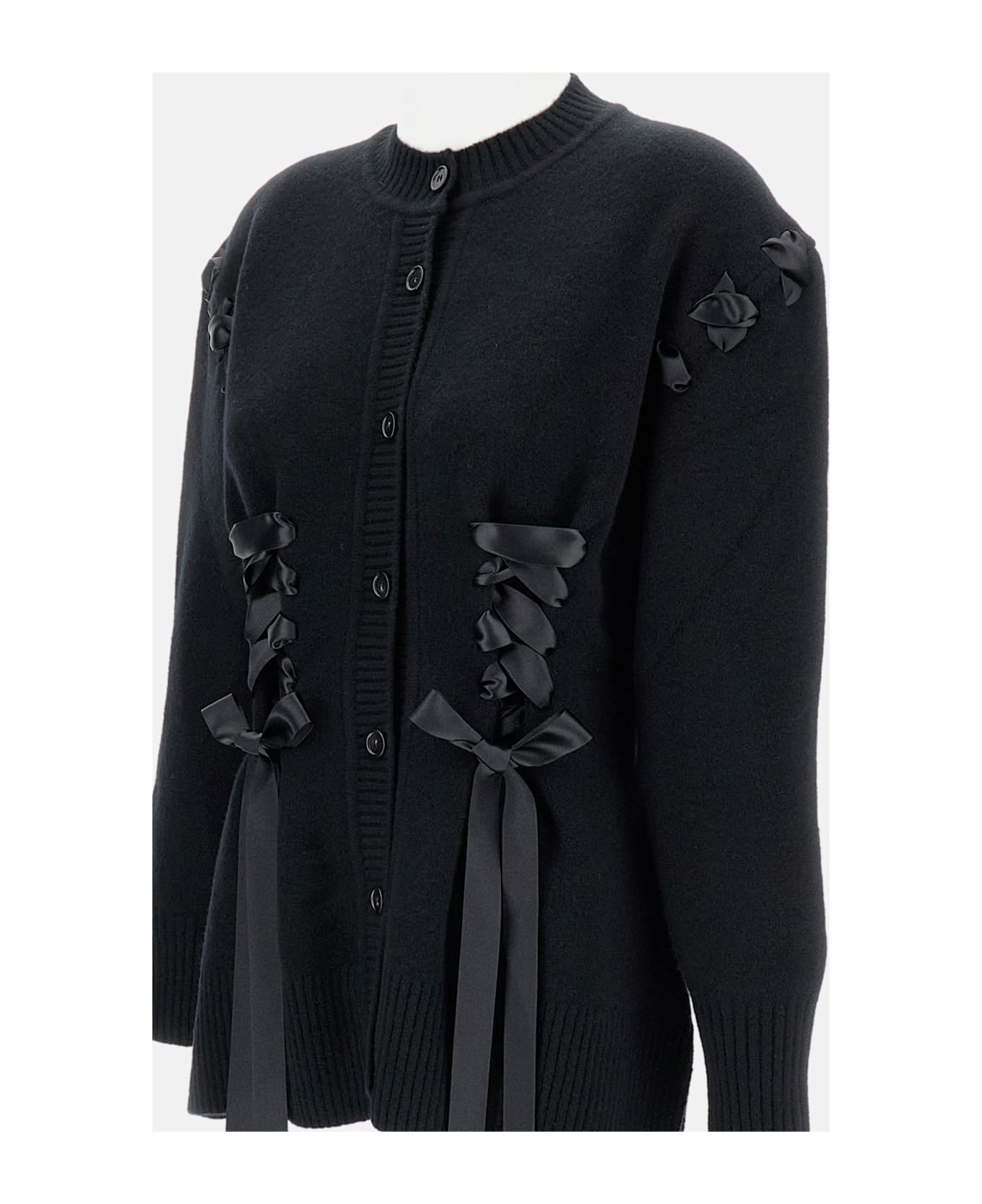 Simone Rocha Sculpted Ribbon Corset Detail Cardigan - Black