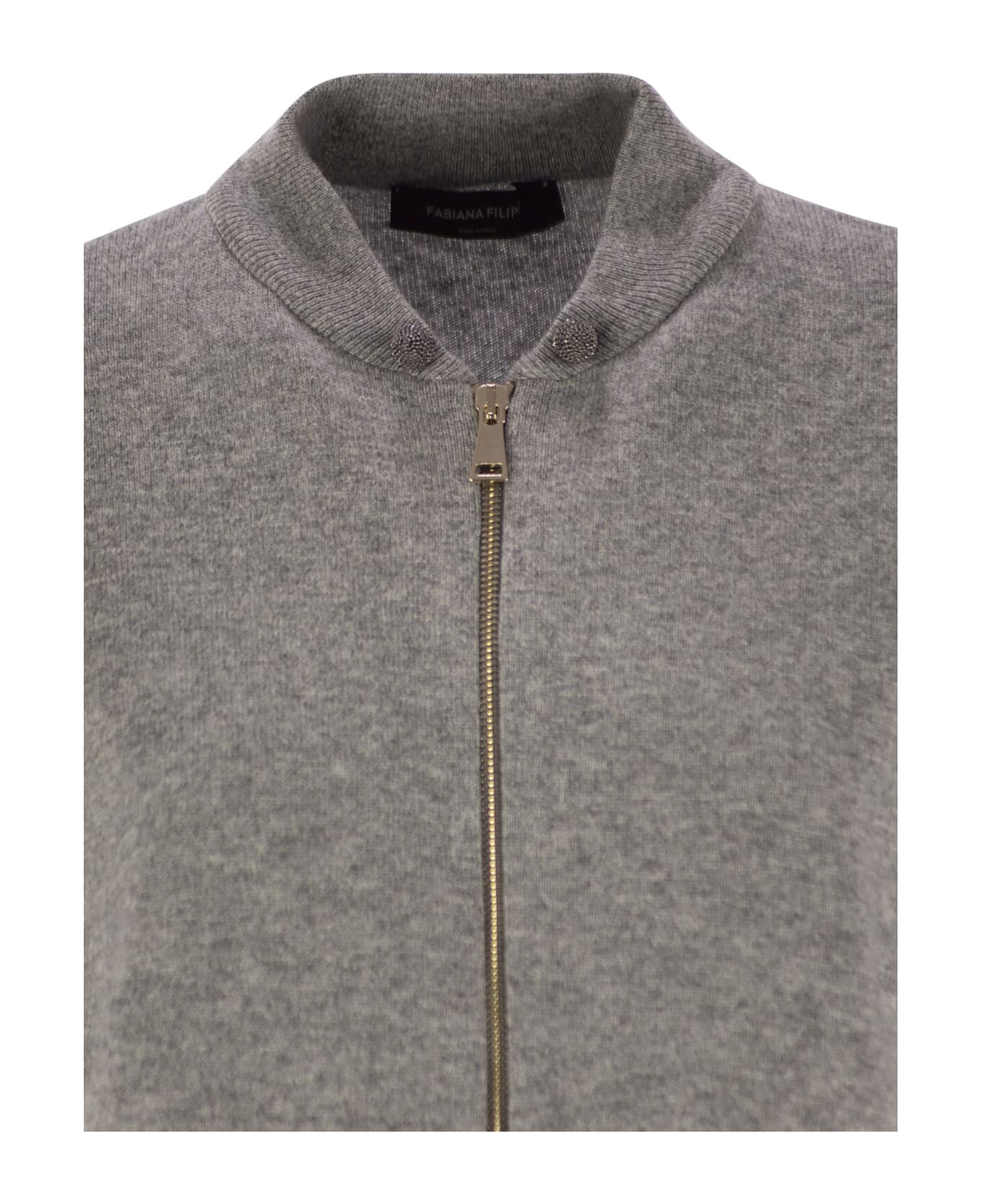 ブルゾン FABIANA FILIPPI Bomber jacket in Platinum with ball pins Fabiana Filippi Bomber Jacket In Platinum With Ball Pins