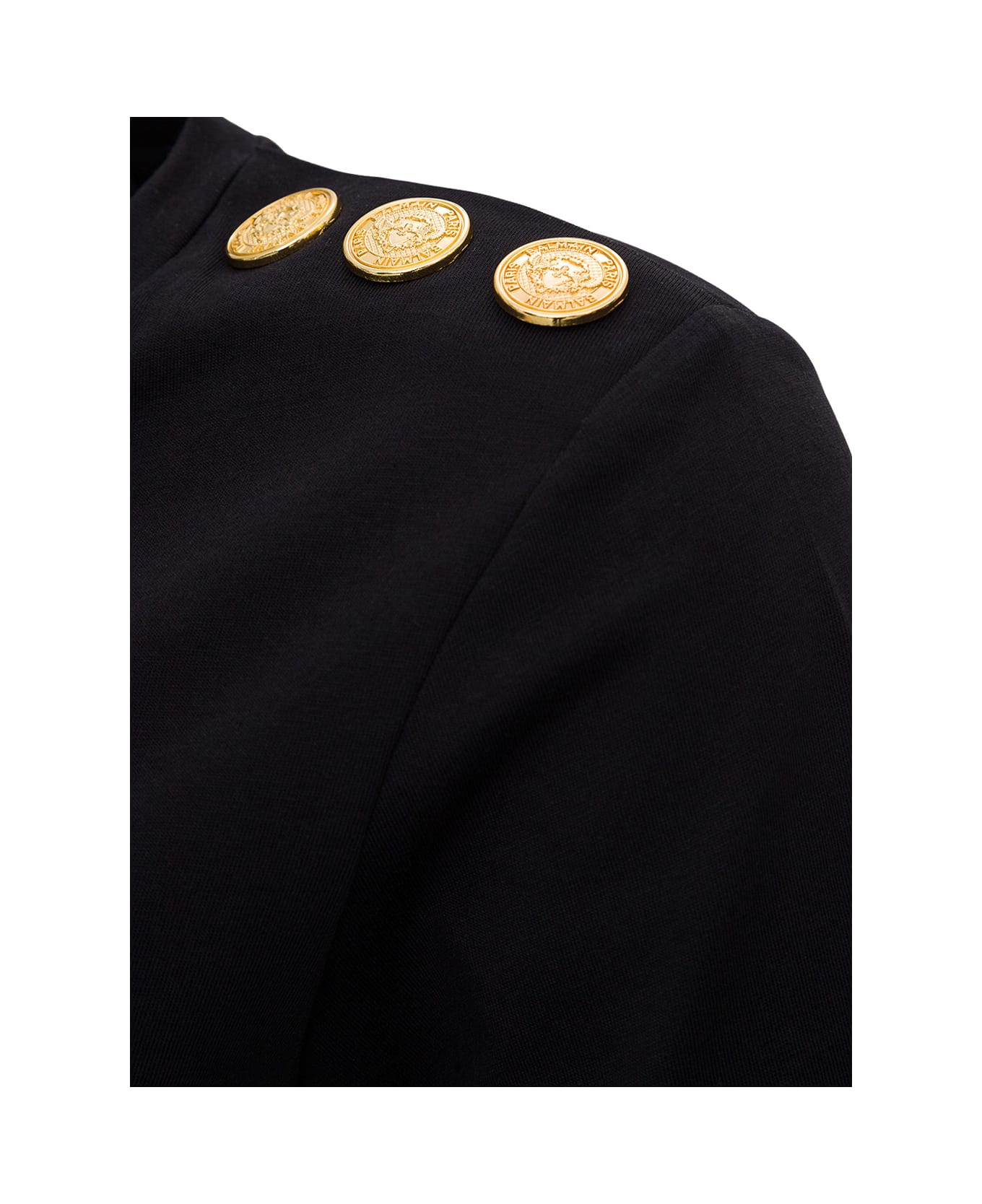 Balmain Black Crewneck T-shirt With Logo Print And Golden Buttons In Jersey Woman - Black