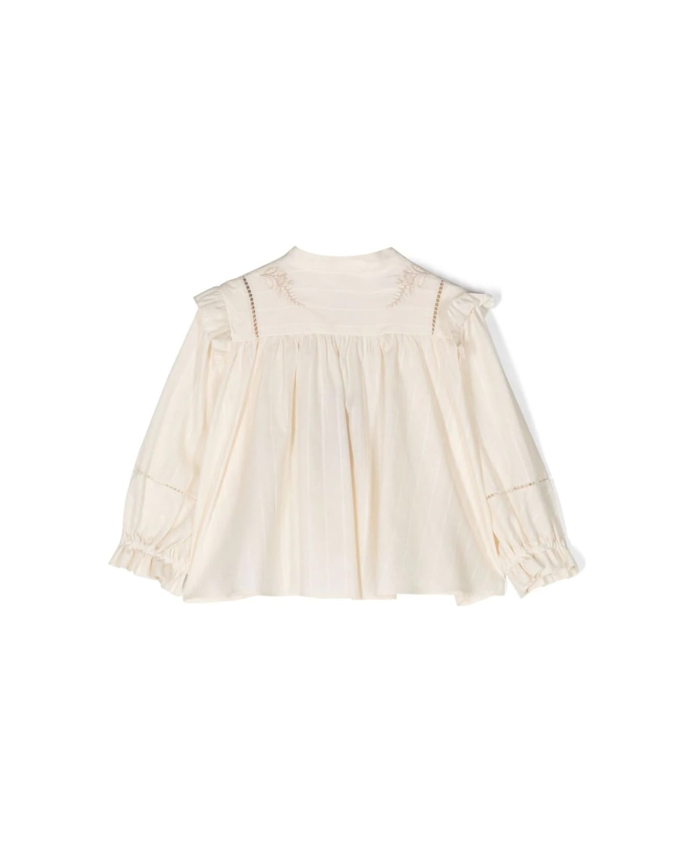 Etro Beige Pinstripe Blouse With Ruffles And Embroidery - Brown
