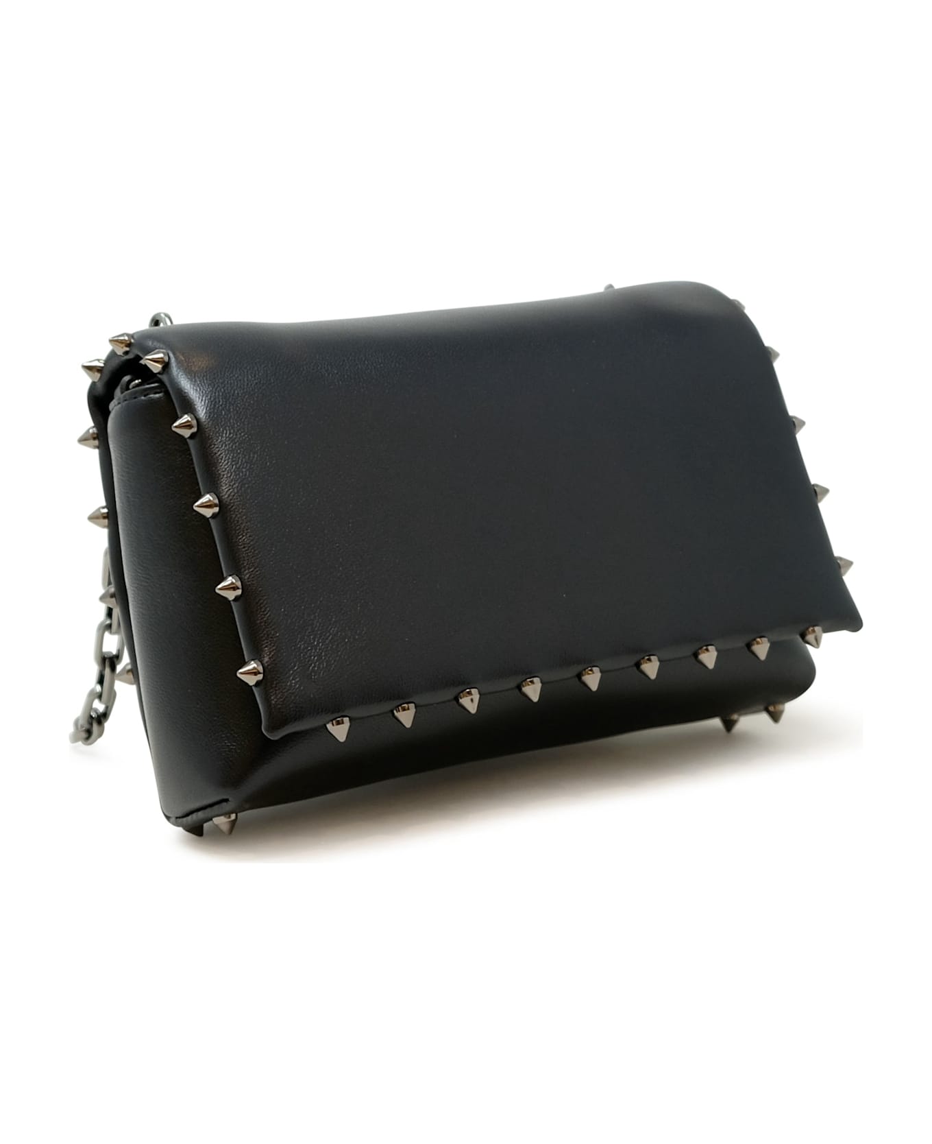 Christian Louboutin Black Soft Nappa Leather Spiky Pouch Bag - BLACK