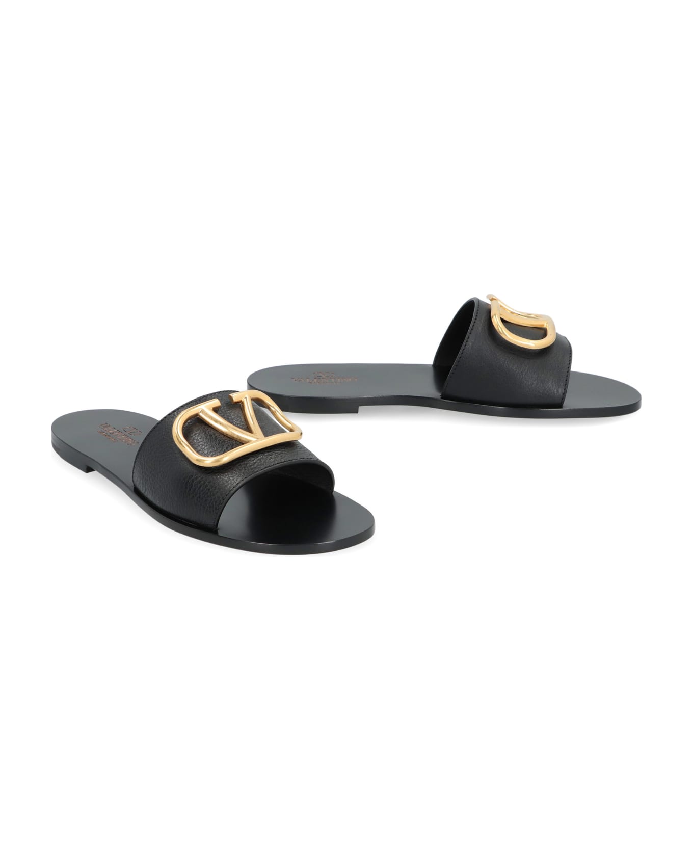 Valentino Garavani - Leather Slides With Logo - black