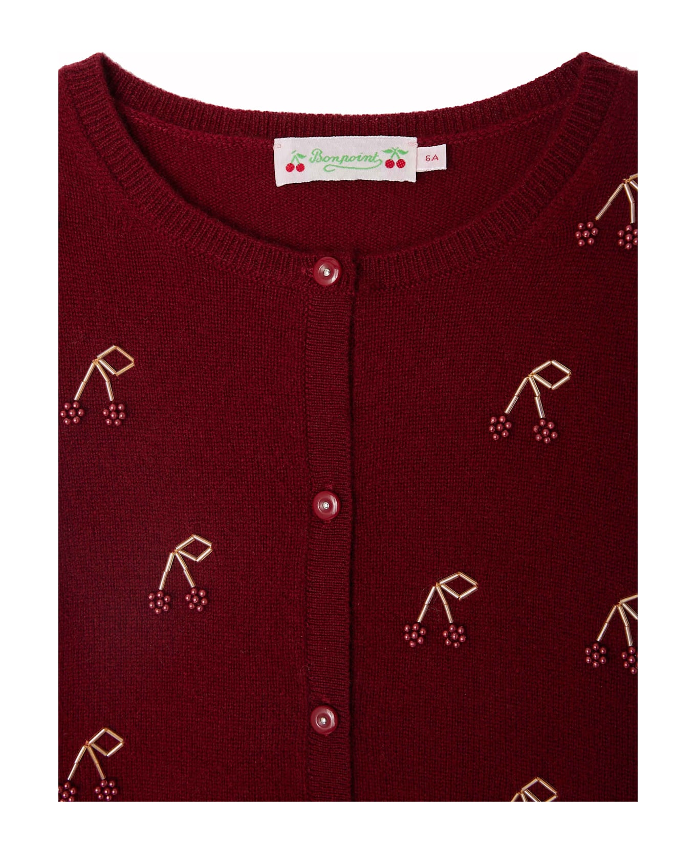 Bonpoint Burgundy Cardigan For Girl With Cherries - Bordeaux