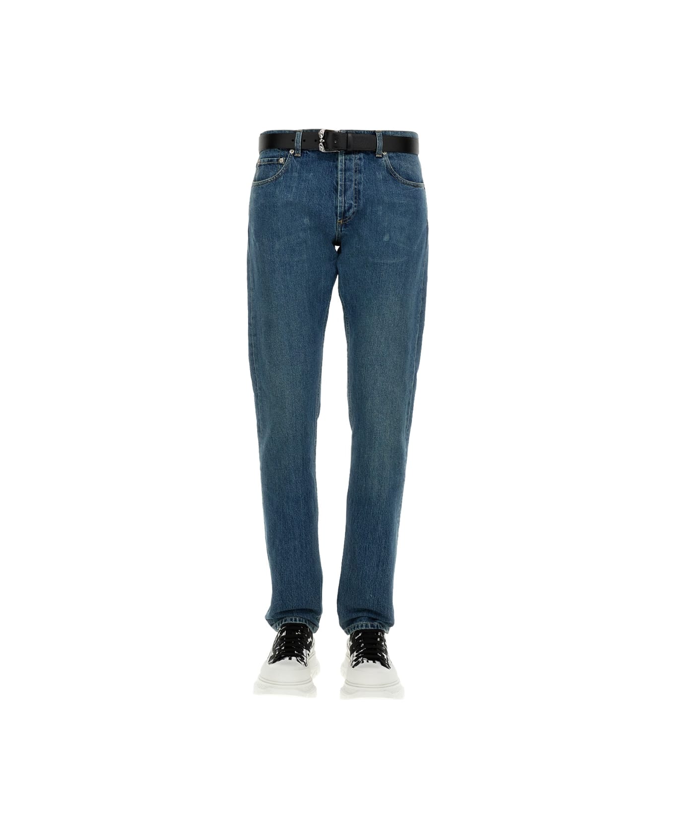 Alexander McQueen Jeans With Embroidered Logo - BLUE デニム