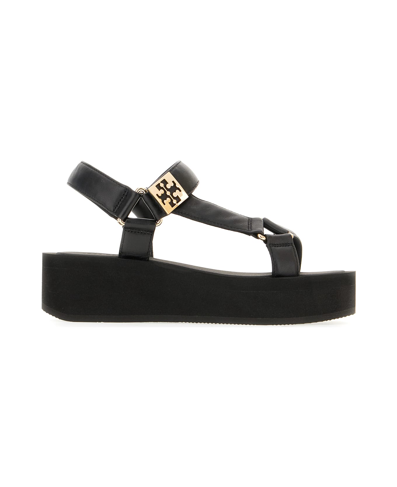 Tory Burch Black Nappa Leather Mellow Sandals - BLACK GOLD