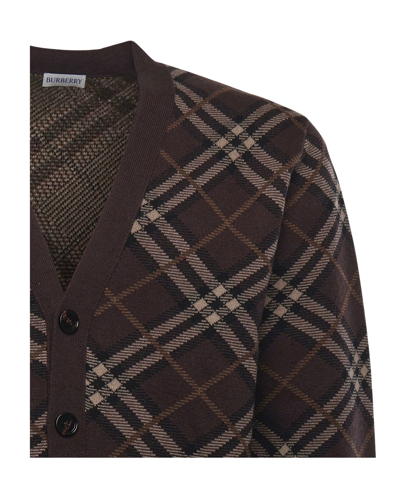 Burberry Check Wool And Cashmere Cardigan - TRUFFLE IP CHECK
