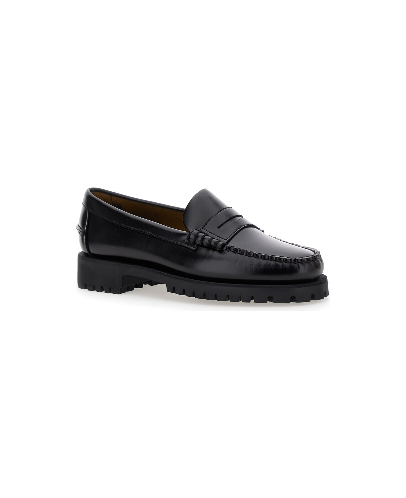 Sebago Black Slip-on Loafers With Lug Sole In Leather Woman - Black