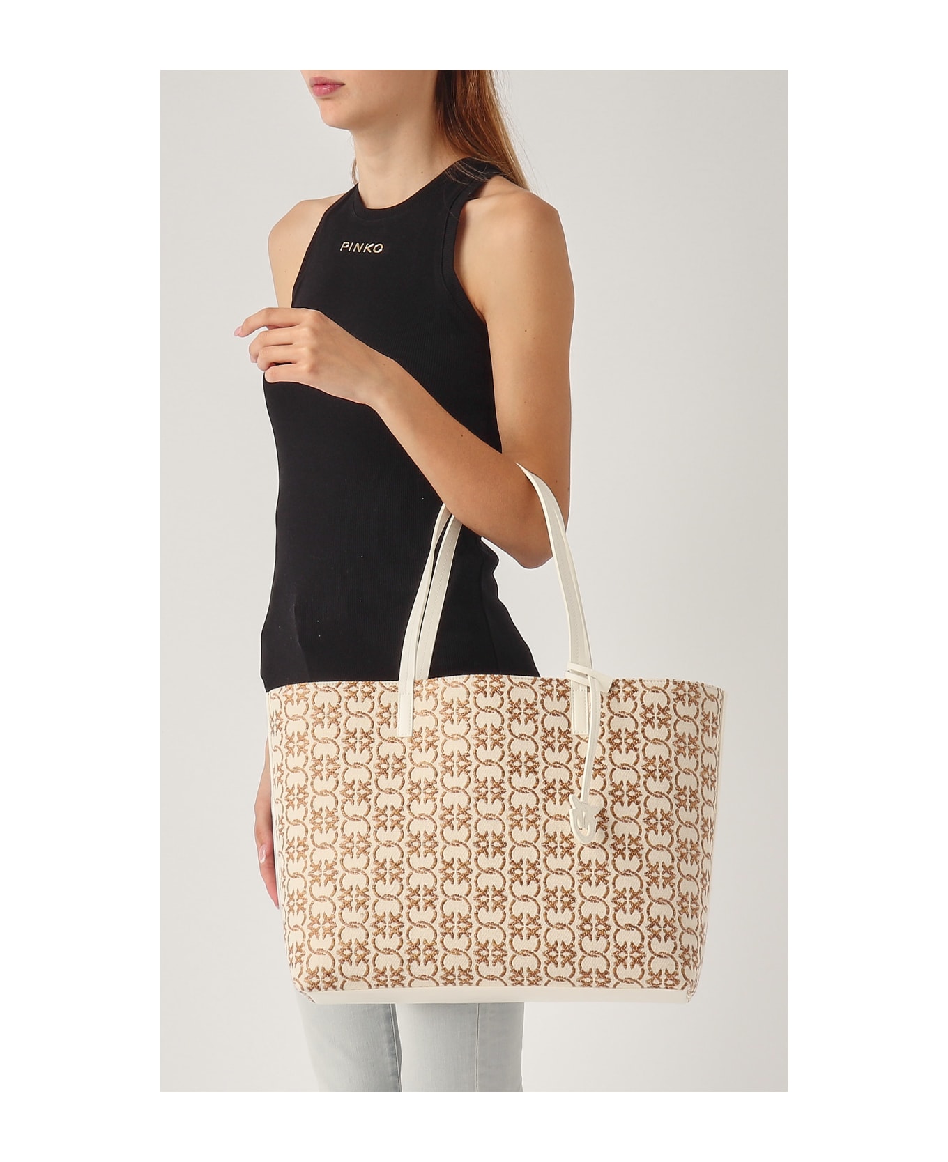 Pinko Carrie Shopper Shopping Bag - BEIGE-MARRONE