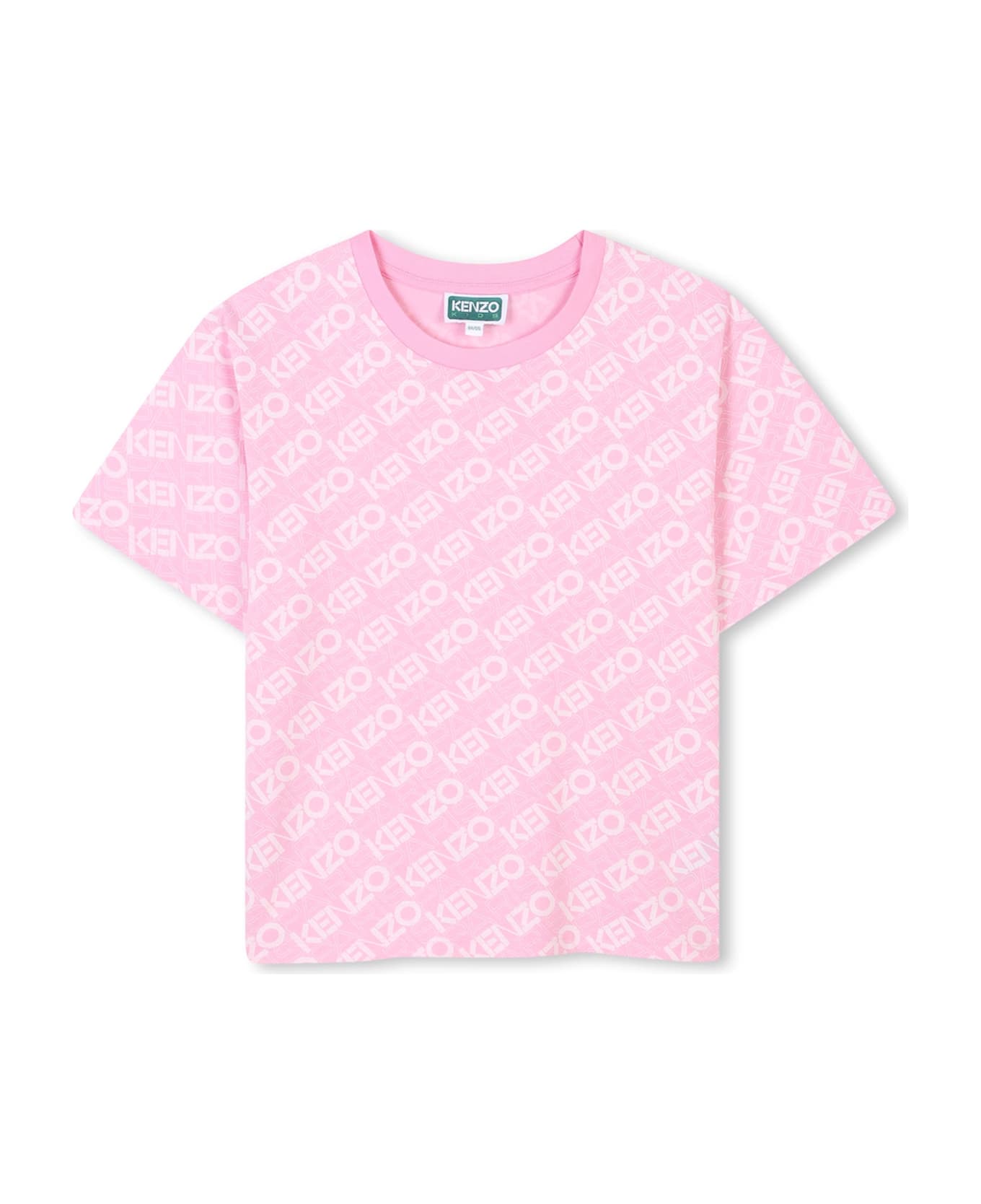 Kenzo Kids Pink Crop T-shirt For Girl With Logo - Pink