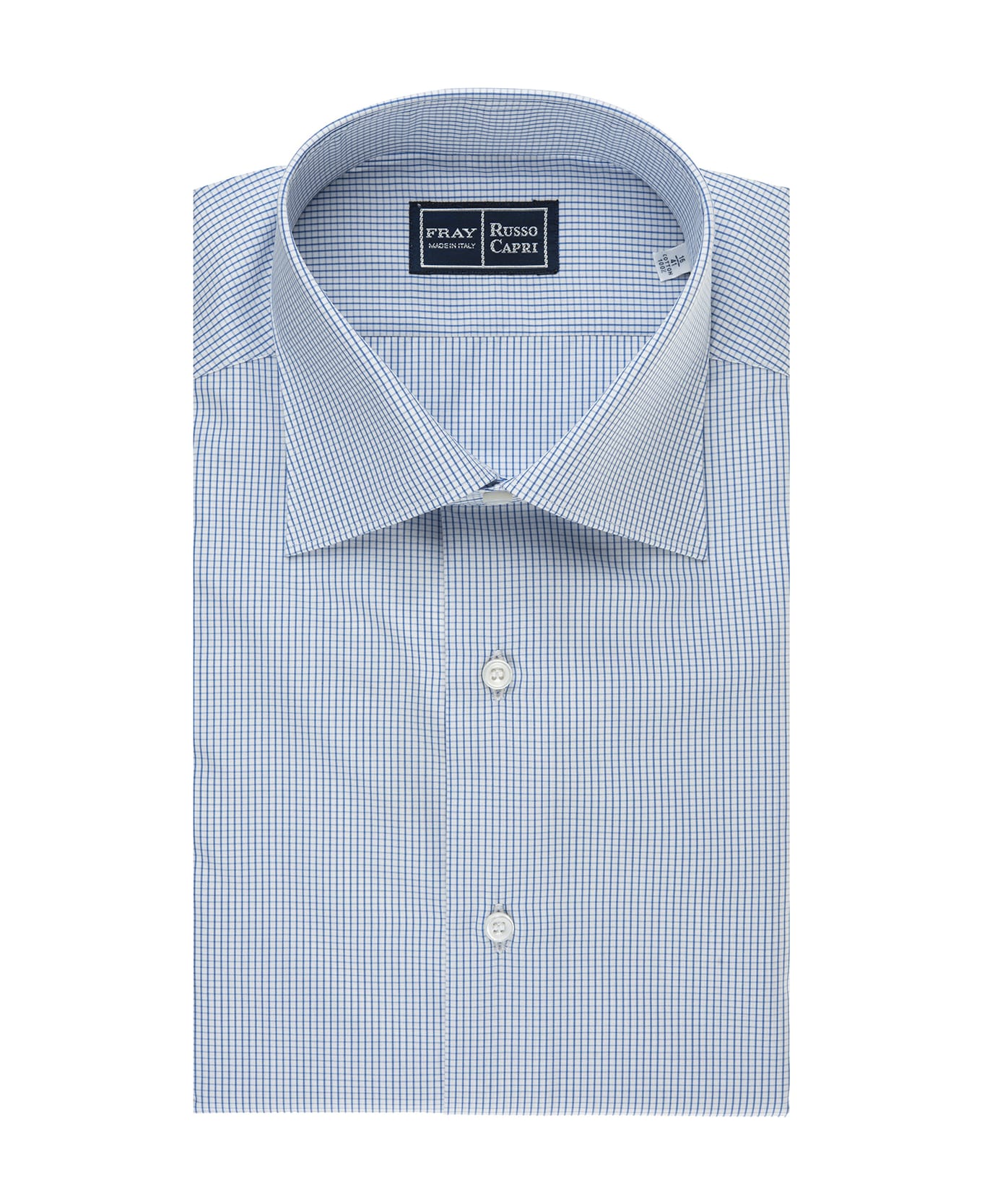 Fray White And Blue Regular Fit Shirt With Micro Checks - Blue