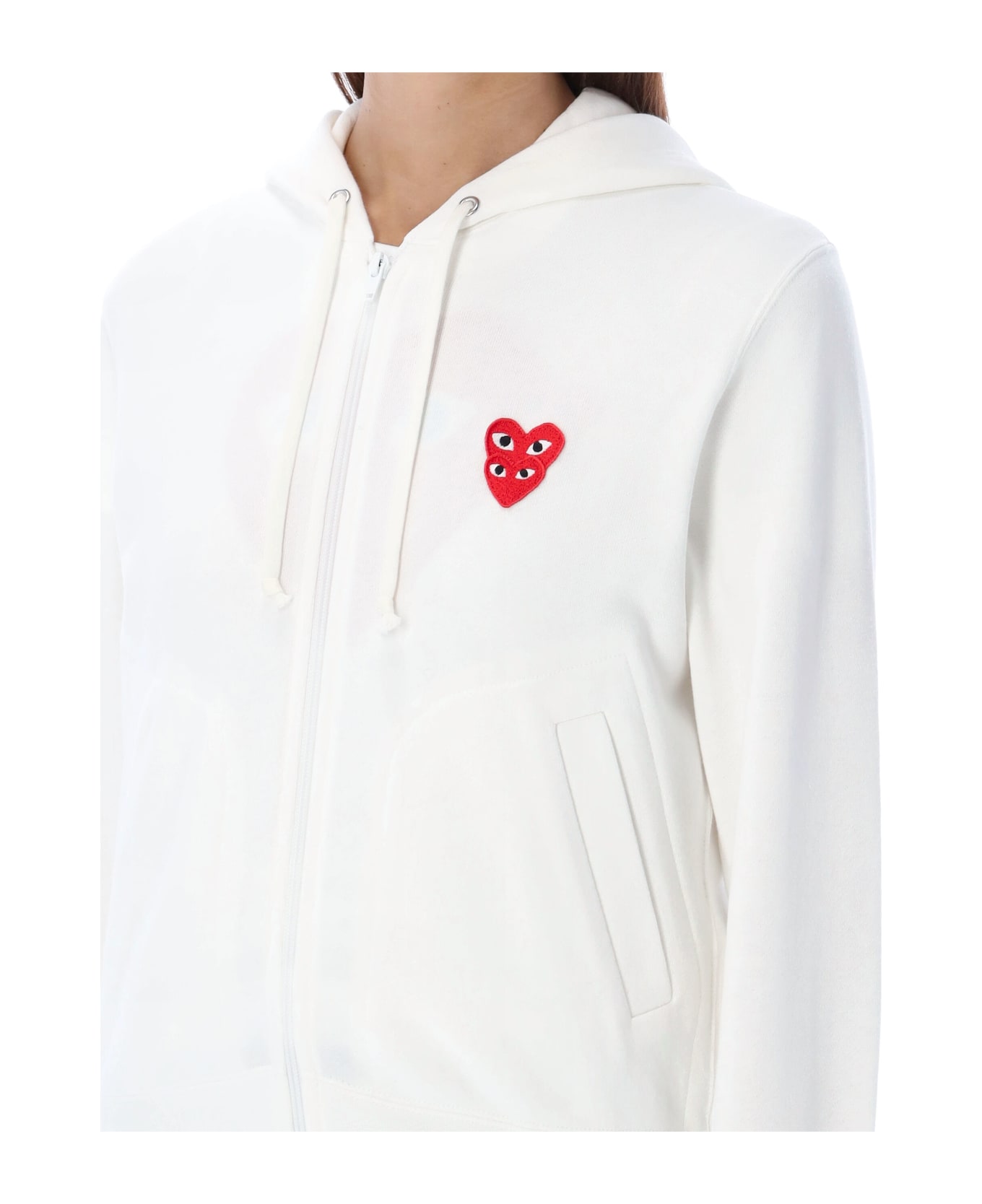 Comme des Garçons Play Double Heart Zipped Hoodie - WHITE