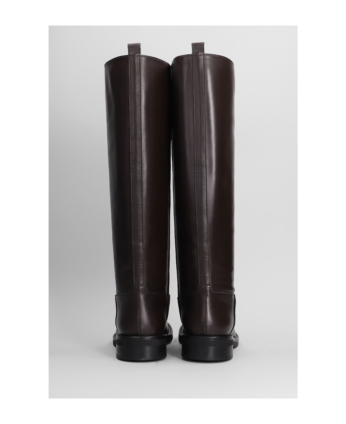 Via Roma 15 Low Heels Boots In Dark Brown Leather - dark brown