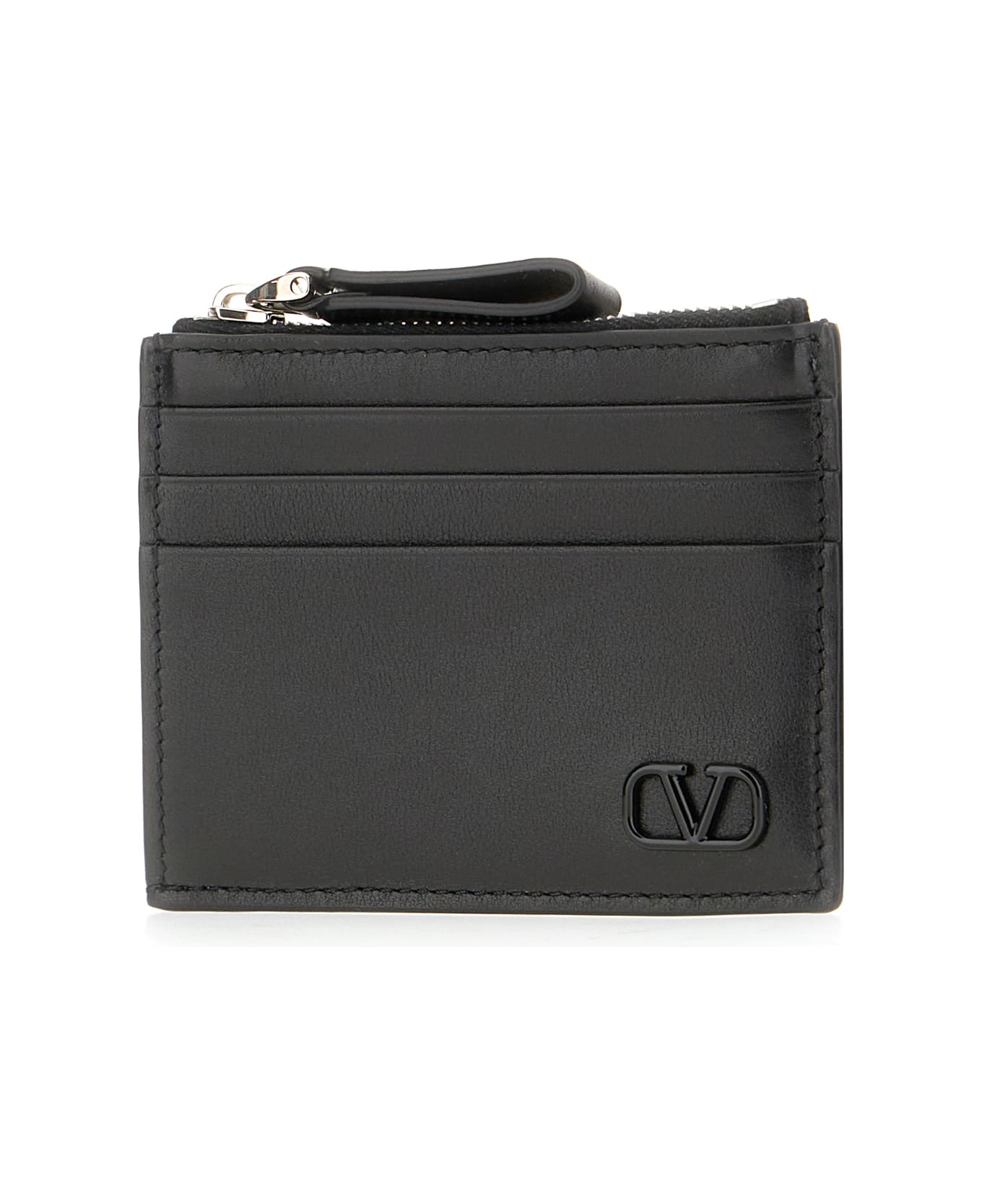 Valentino Garavani Black Leather Card Holder - Nero