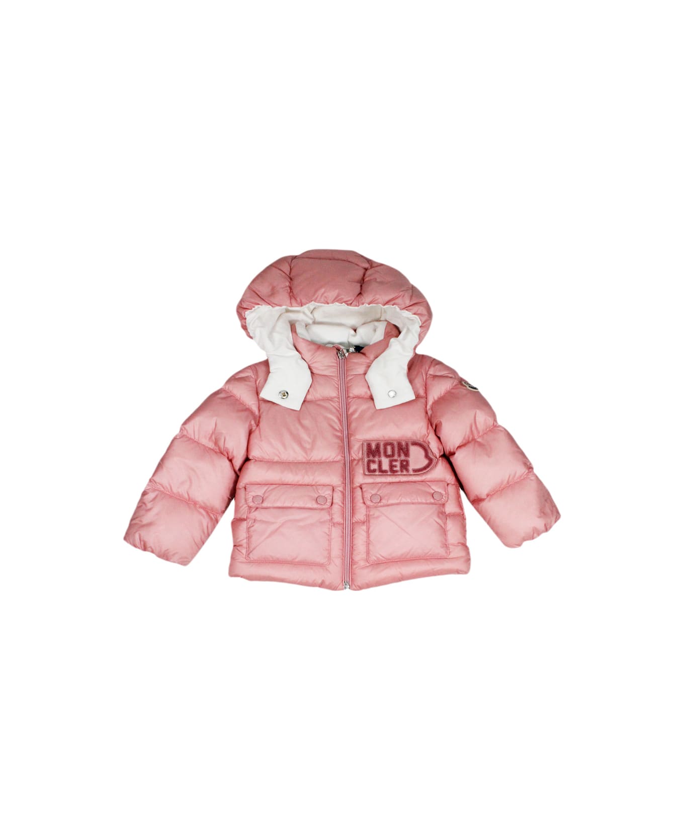 Moncler Abbaye Down Jacket Padded With Real Goose Down With Detachable Hood, Zip Closure And Pockets On The Front - Pink コート＆ジャケット