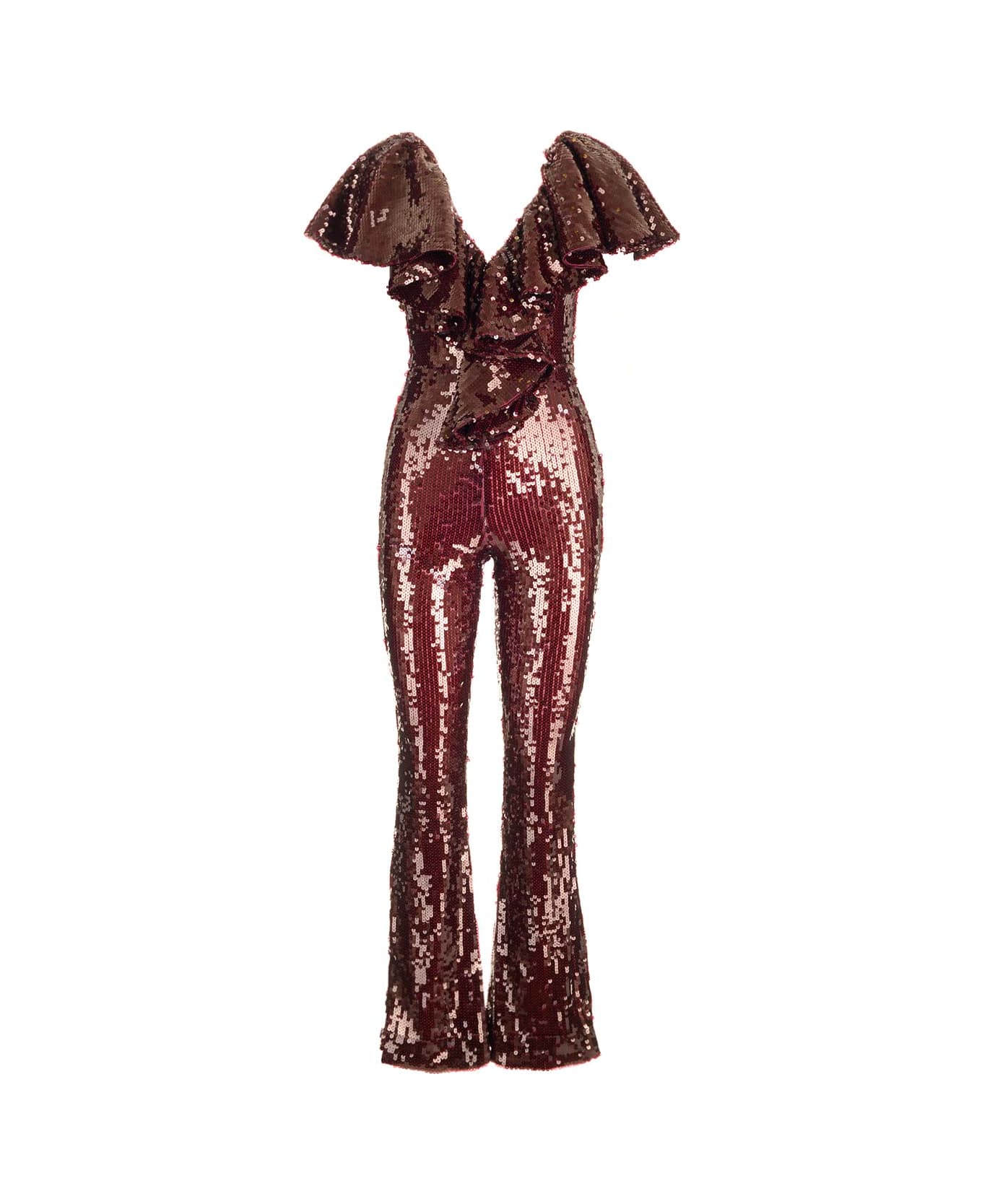 Rotate by Birger Christensen Burgundy Sequin Jumpsuit - PURPLE